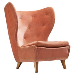 Rare Marianne Boman-schleutker for Boman Easy Chair in Pink Velvet and Birch