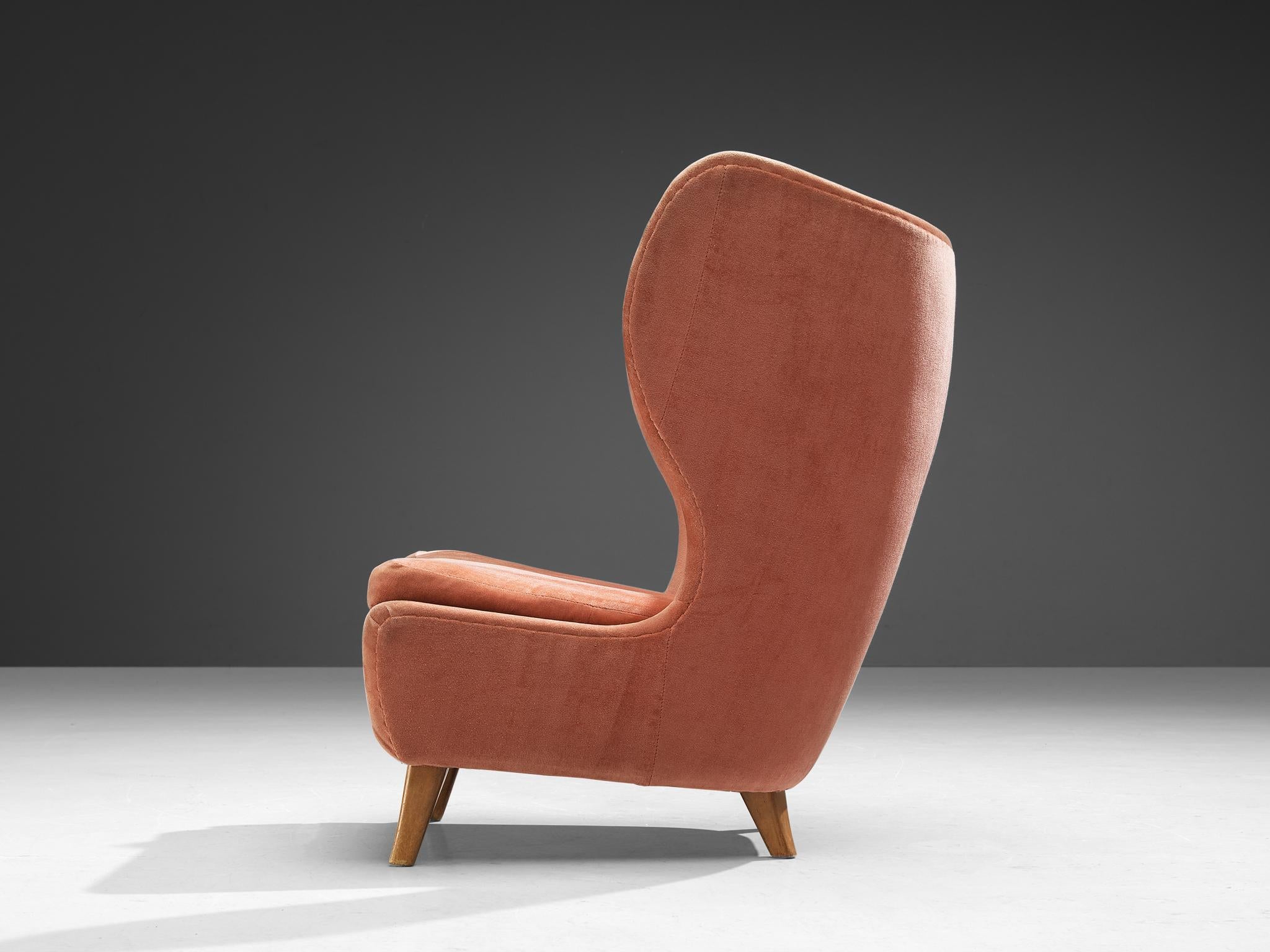 Scandinavian Modern Rare Marianne Boman-schleutker for Boman Easy Chair in Pink Velvet & Birch
