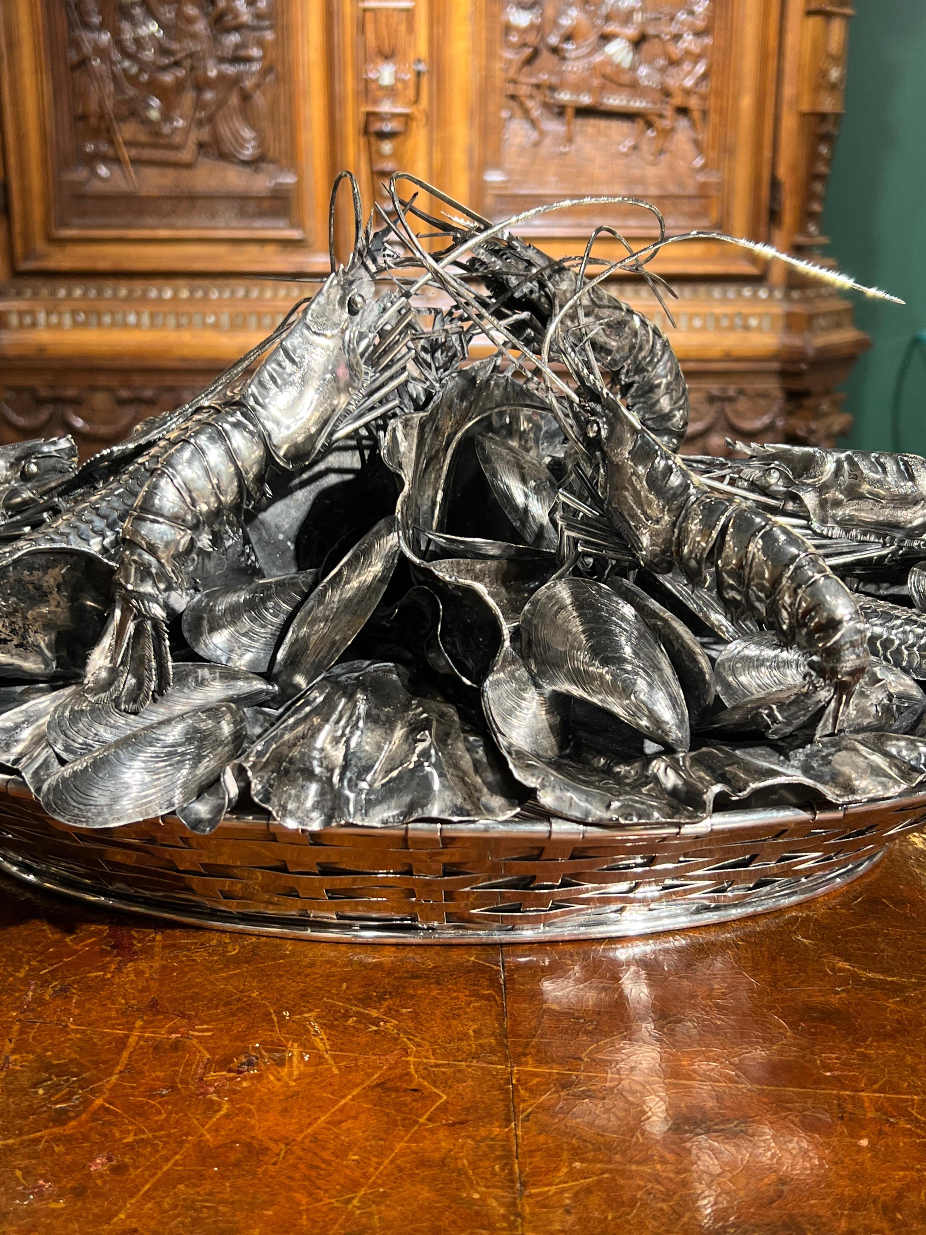 Panier à fruits de mer Mario Buccellati en argent, centre de table de la marine nautique en vente 6