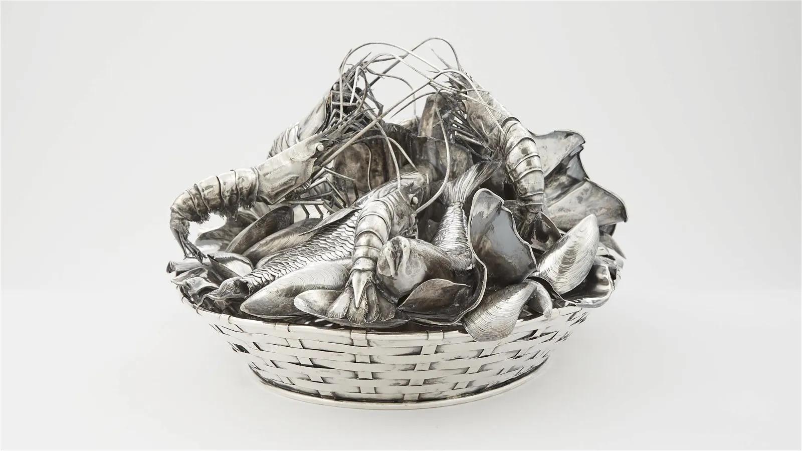 Rare Mario Buccellati Silver Nautical Marine Centerpiece Seafood Basket In Good Condition For Sale In New York, NY