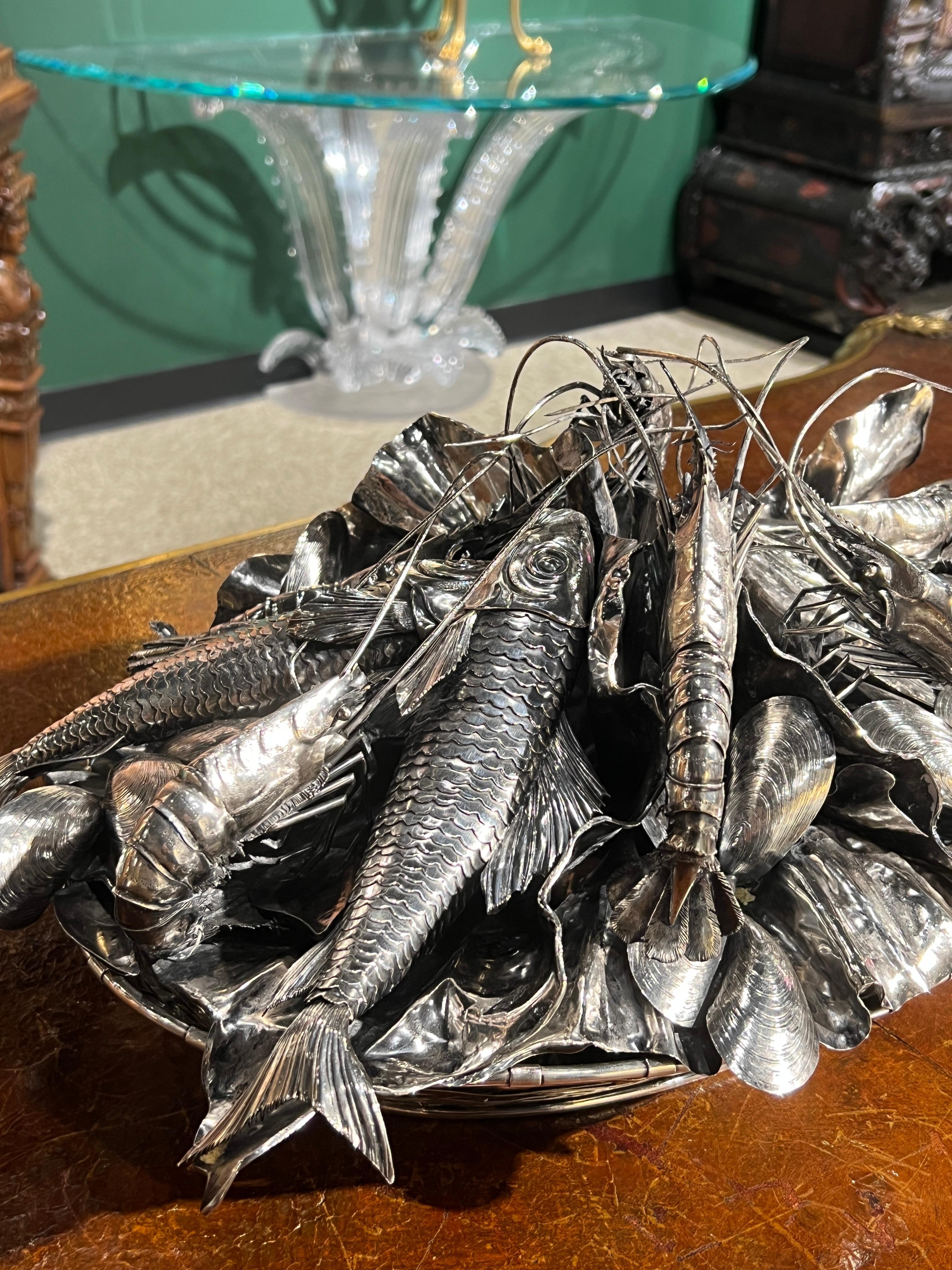 Panier à fruits de mer Mario Buccellati en argent, centre de table de la marine nautique en vente 5