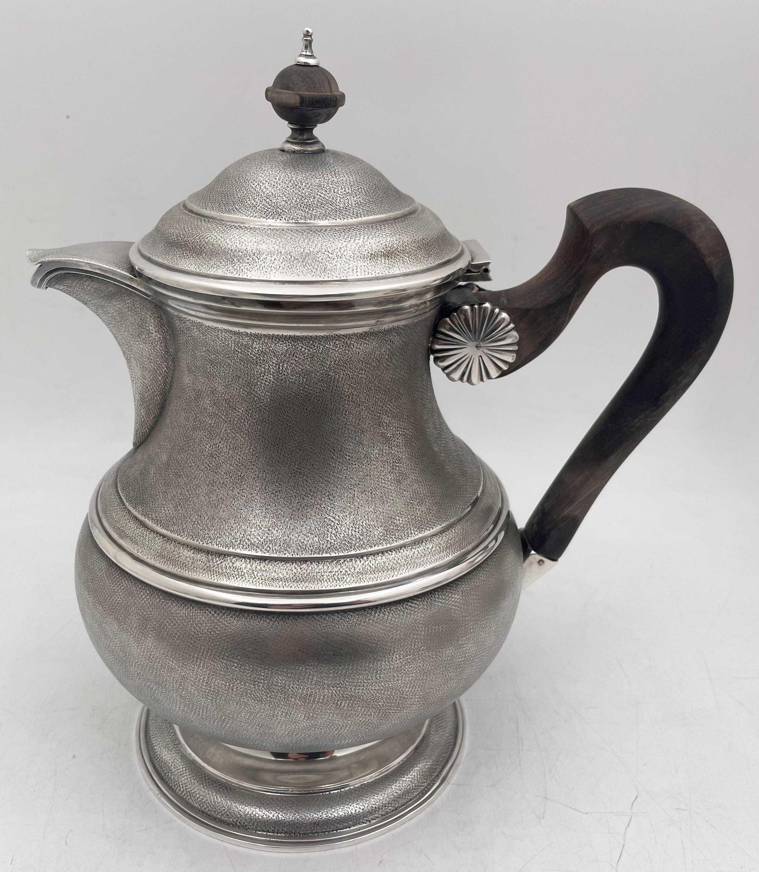 Italian Rare Mario Buccellati Sterling Silver 4-Piece Tea&Coffee Set w Satin Finish SALE For Sale