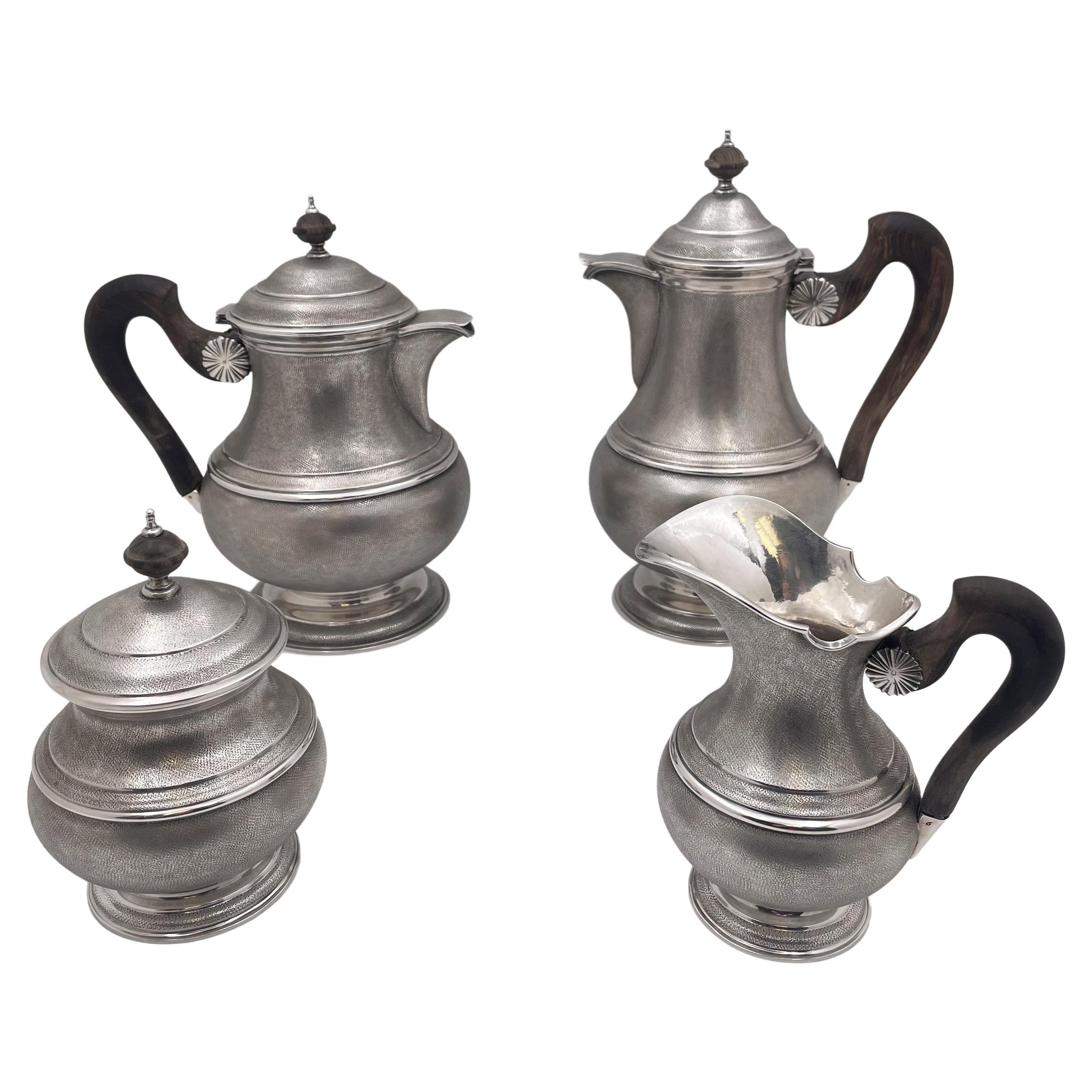 Rare Mario Buccellati Sterling Silver 4-Piece Tea&Coffee Set w Satin Finish SALE For Sale