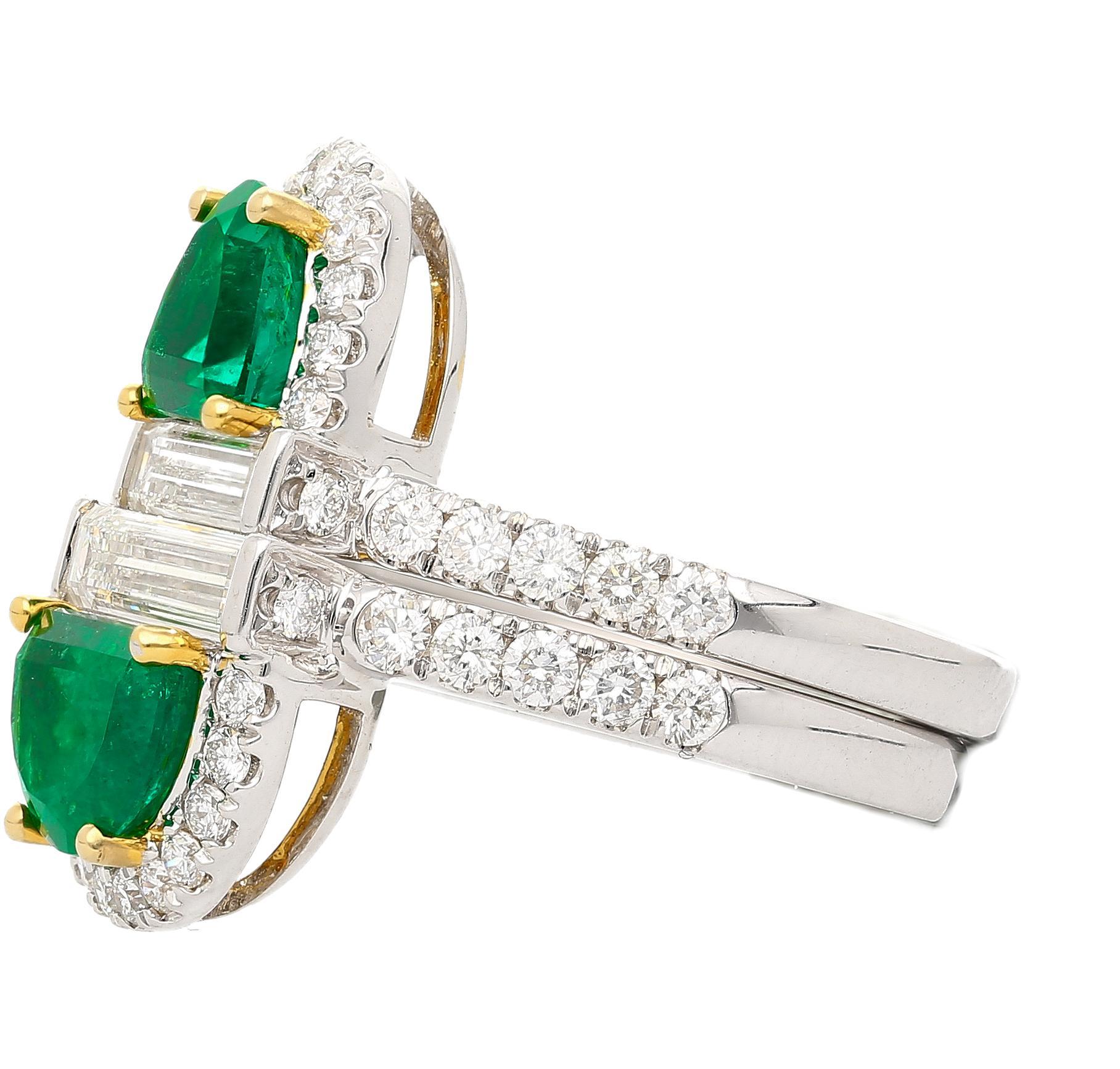 Art Deco Rare Mariposa Vivid Green Muzo Old Mine Colombian Emerald and Diamond Stack Ring For Sale
