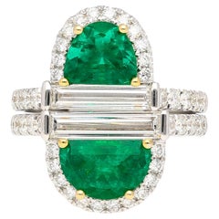 Rare bague empilable Mariposa Vivid Green Muzo Old Mine avec émeraude colombienne et diamants