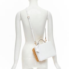 rare MARK CROSS Grace white leather rattan wicker crossbody box bag