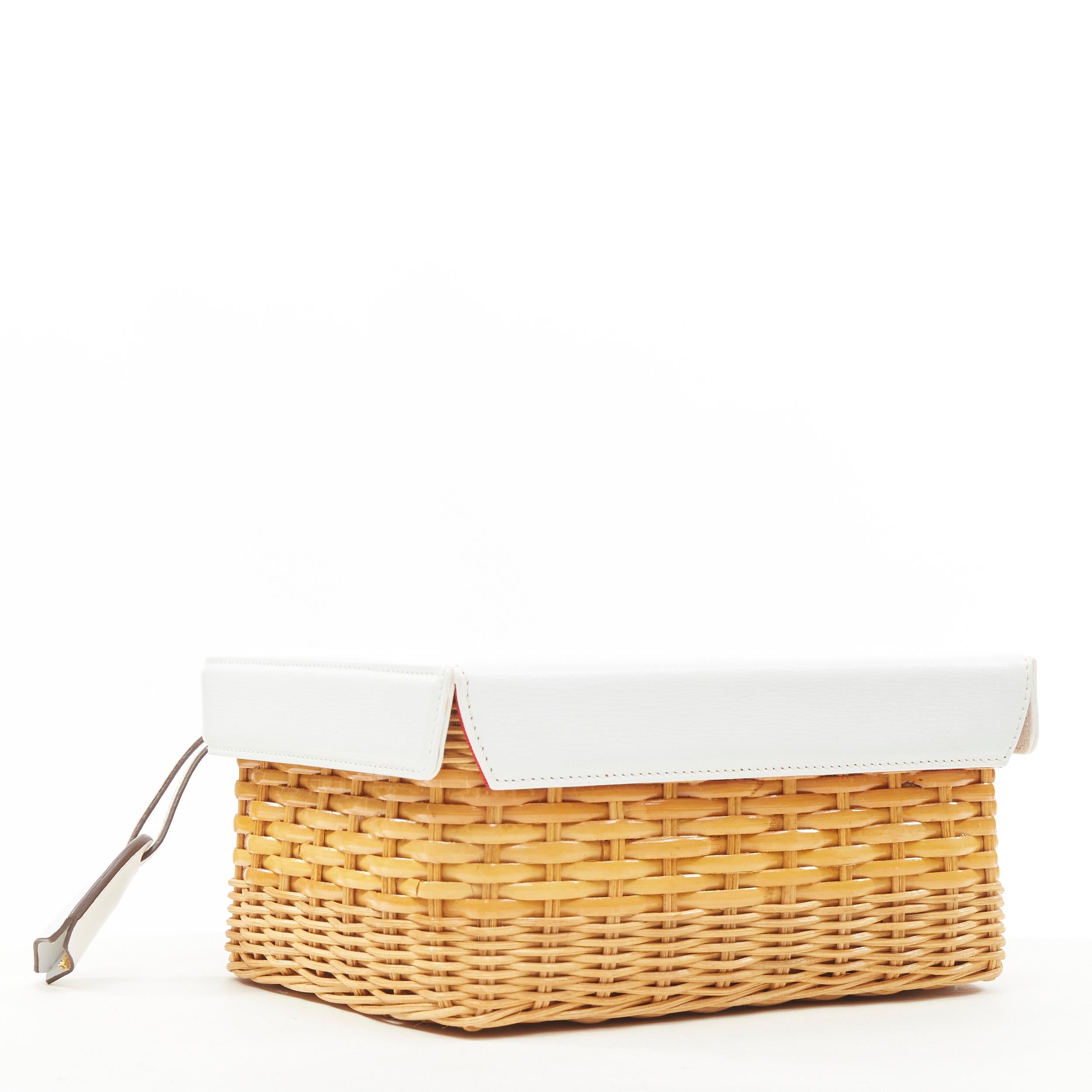 White rare MARK CROSS Grace white leather rattan wicker crossbody box bag
