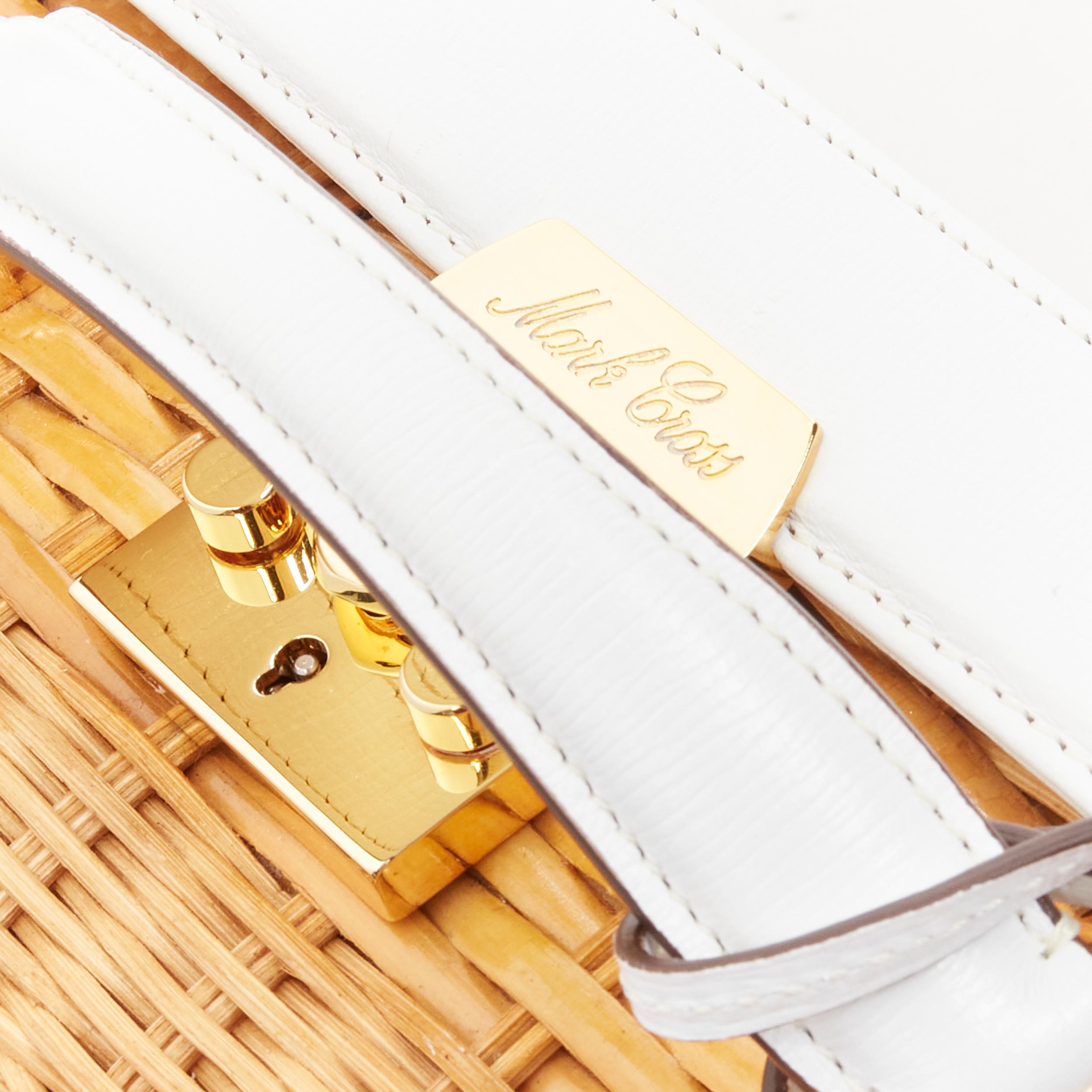 Women's rare MARK CROSS Grace white leather rattan wicker crossbody box bag
