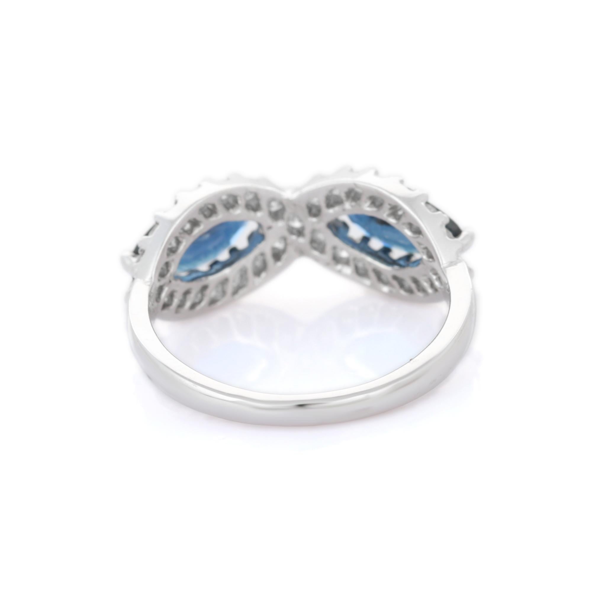 For Sale:  Women's Estate Marquise Blue Sapphire Diamond Ring in Solid 14k White Gold 3