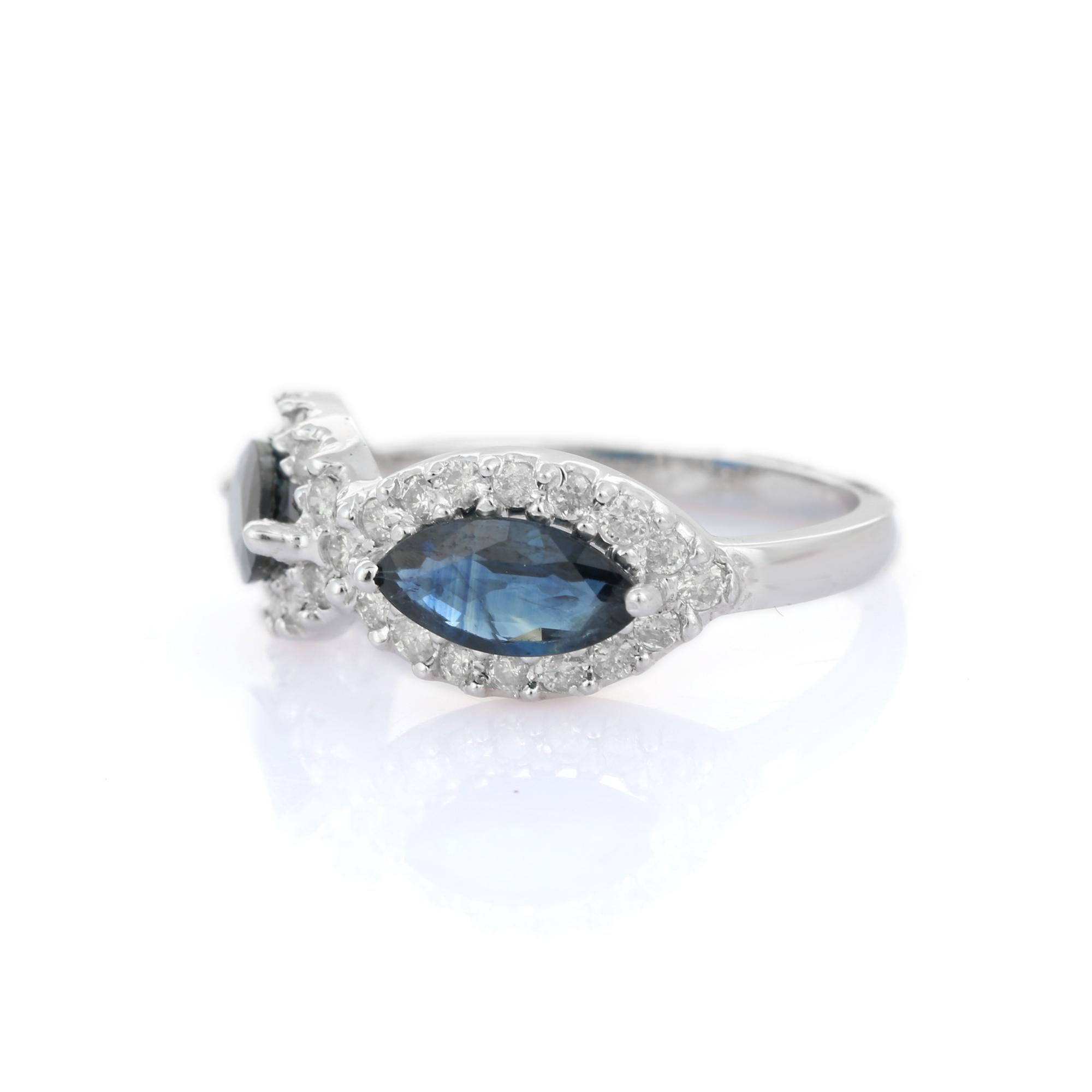 For Sale:  Women's Estate Marquise Blue Sapphire Diamond Ring in Solid 14k White Gold 4