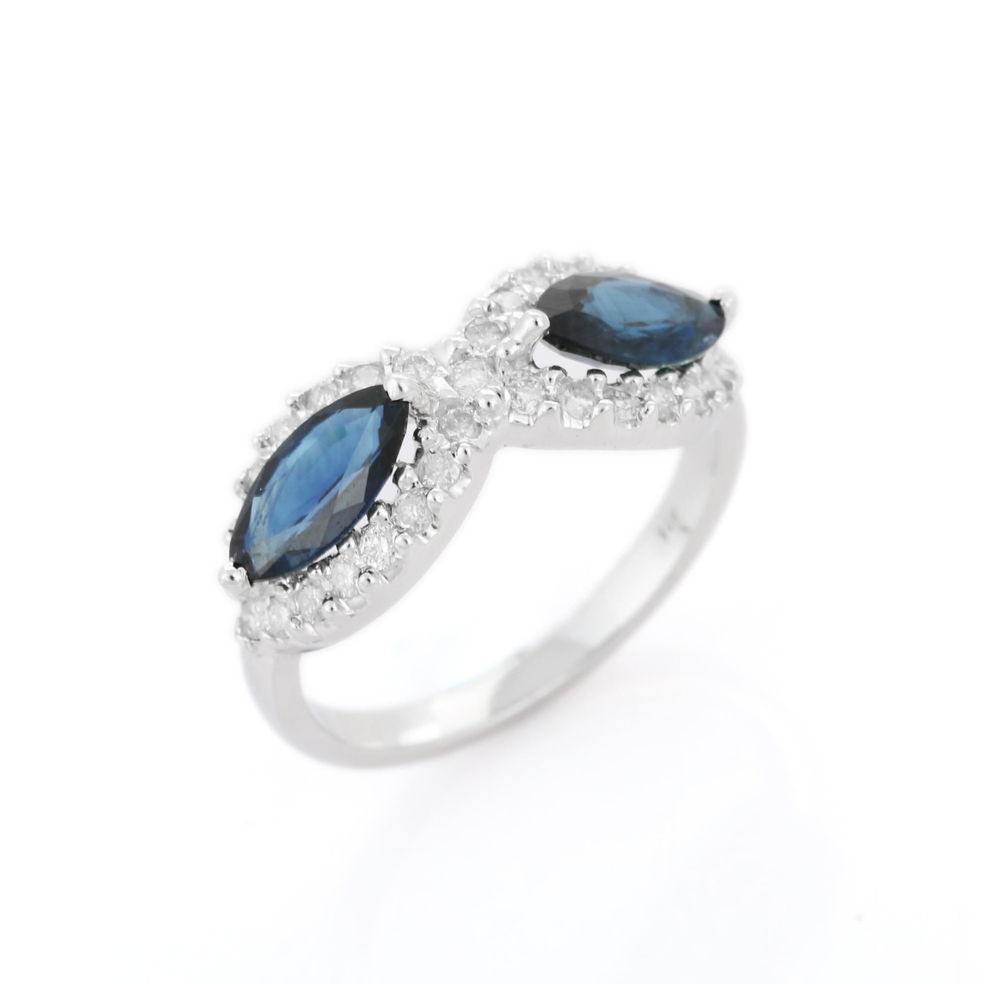 For Sale:  Women's Estate Marquise Blue Sapphire Diamond Ring in Solid 14k White Gold 5
