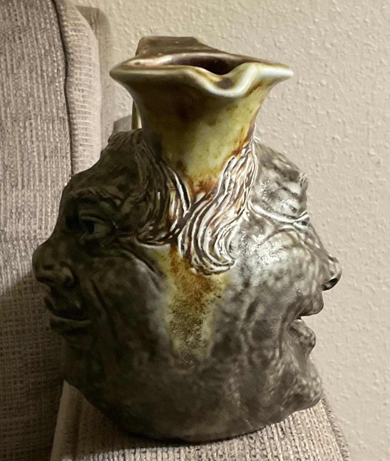 Art Nouveau RARE Martin Brothers London Dual faced pottery Pitcher Jug early 1900’s Signed