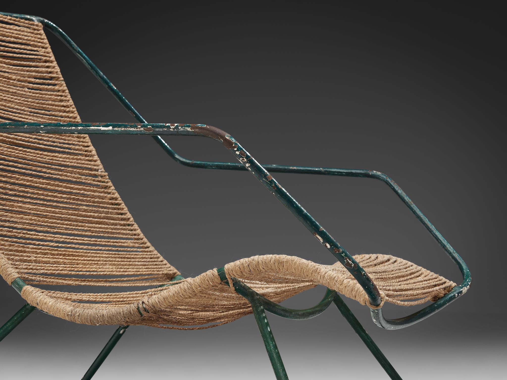 Mid-Century Modern Rare Martin Eisler & Carlo Hauner Lounge Chair in Iron and Rope  For Sale