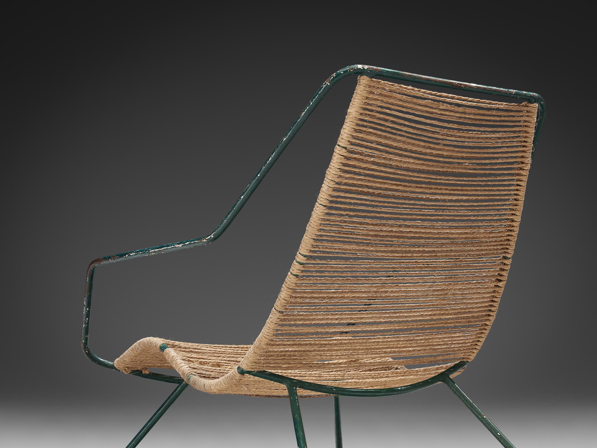 Brazilian Rare Martin Eisler & Carlo Hauner Lounge Chair in Iron and Rope  For Sale