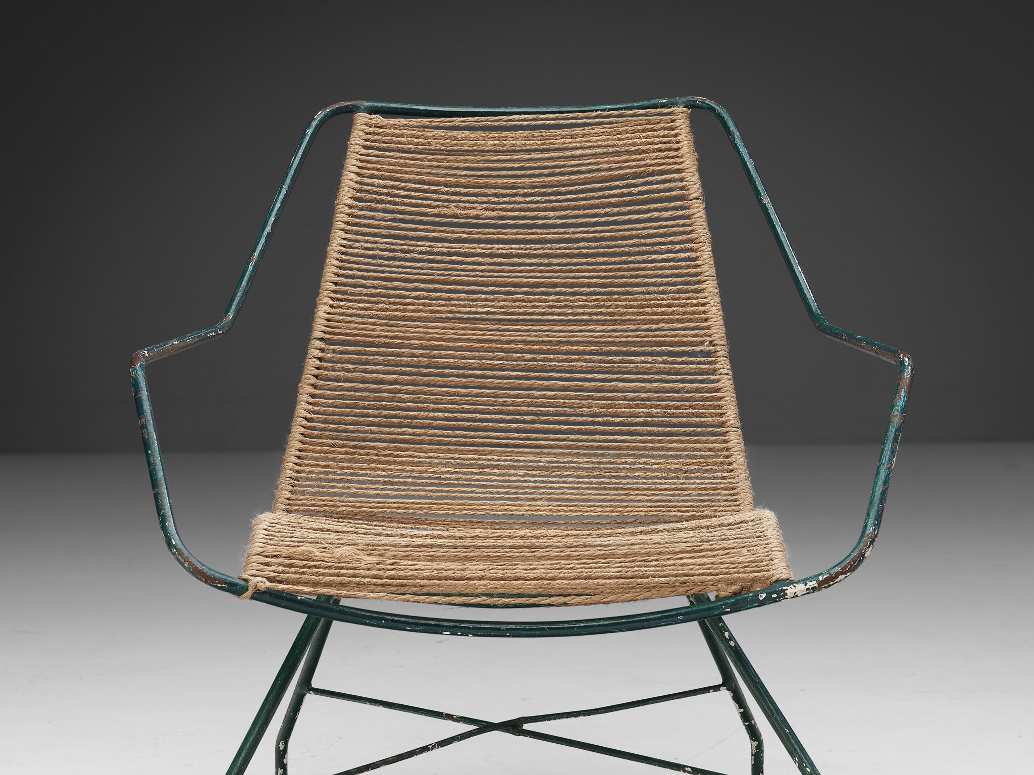 Rare Martin Eisler & Carlo Hauner Lounge Chair in Iron and Rope  For Sale 1