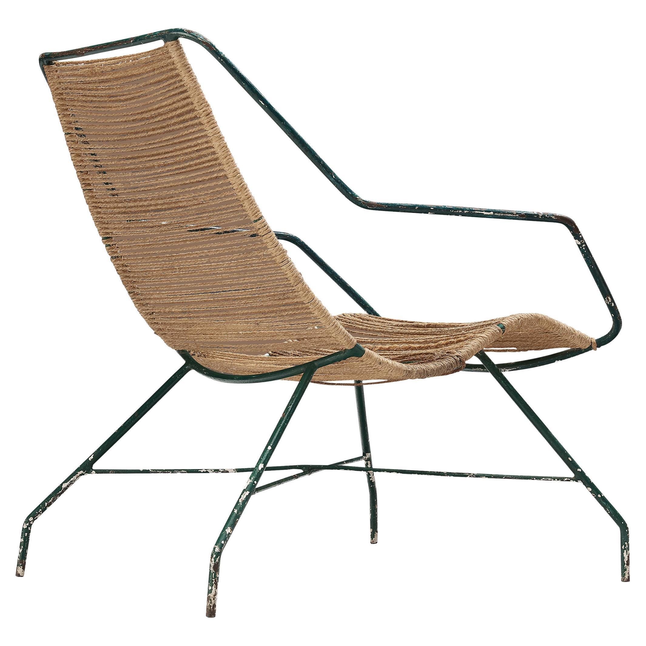 Rare Martin Eisler & Carlo Hauner Lounge Chair in Iron and Rope  For Sale