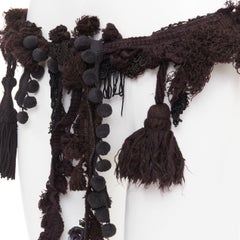 rare MARTIN MARGIELA ARTISANAL black fabric fringed tassel pom pom belt