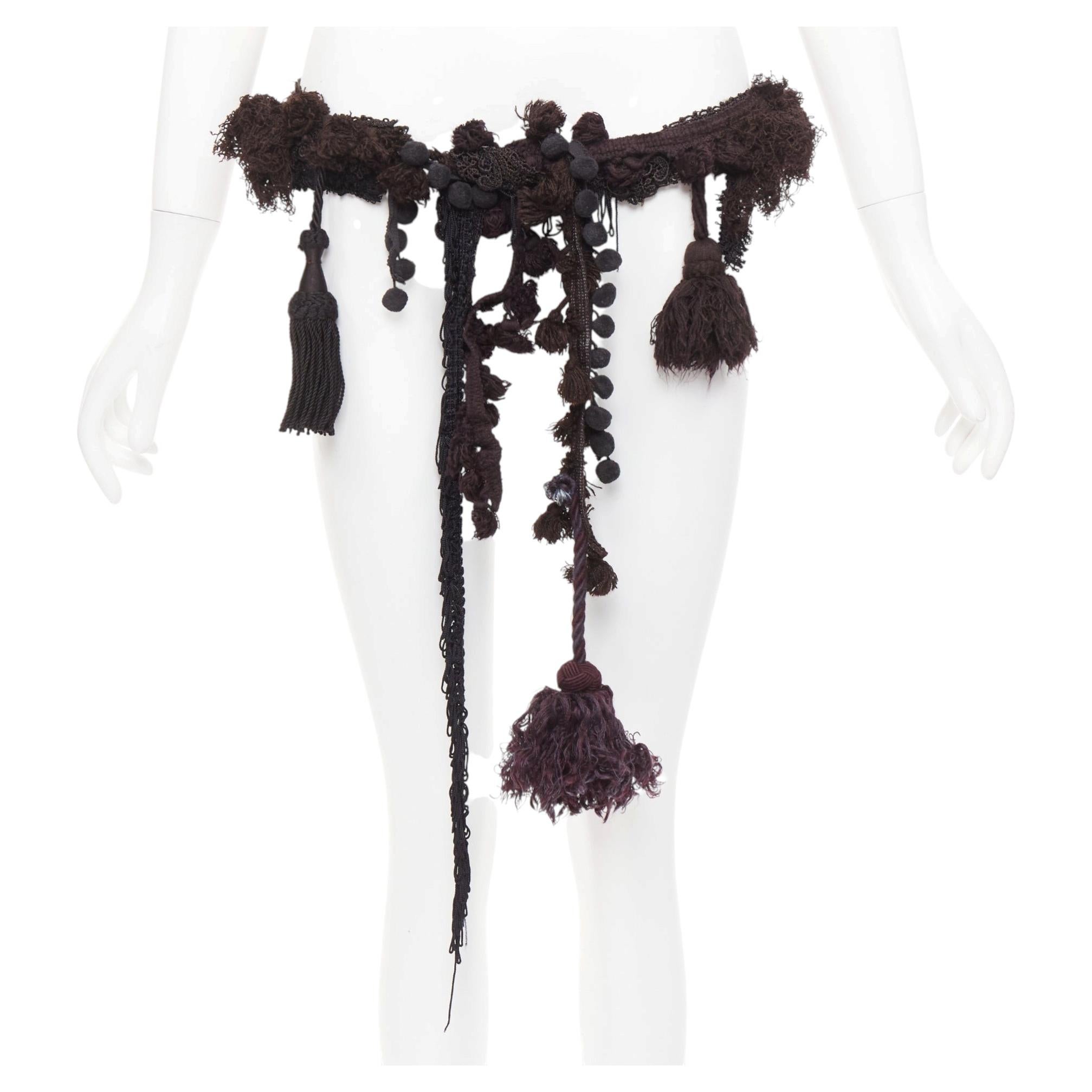 Pre-owned Maison Margiela Rare Martin Margiela Artisanal Black Fabric Fringed Tassel Pom Pom Belt