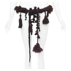 rare MARTIN MARGIELA ARTISANAL black fabric fringed tassel pom pom belt
