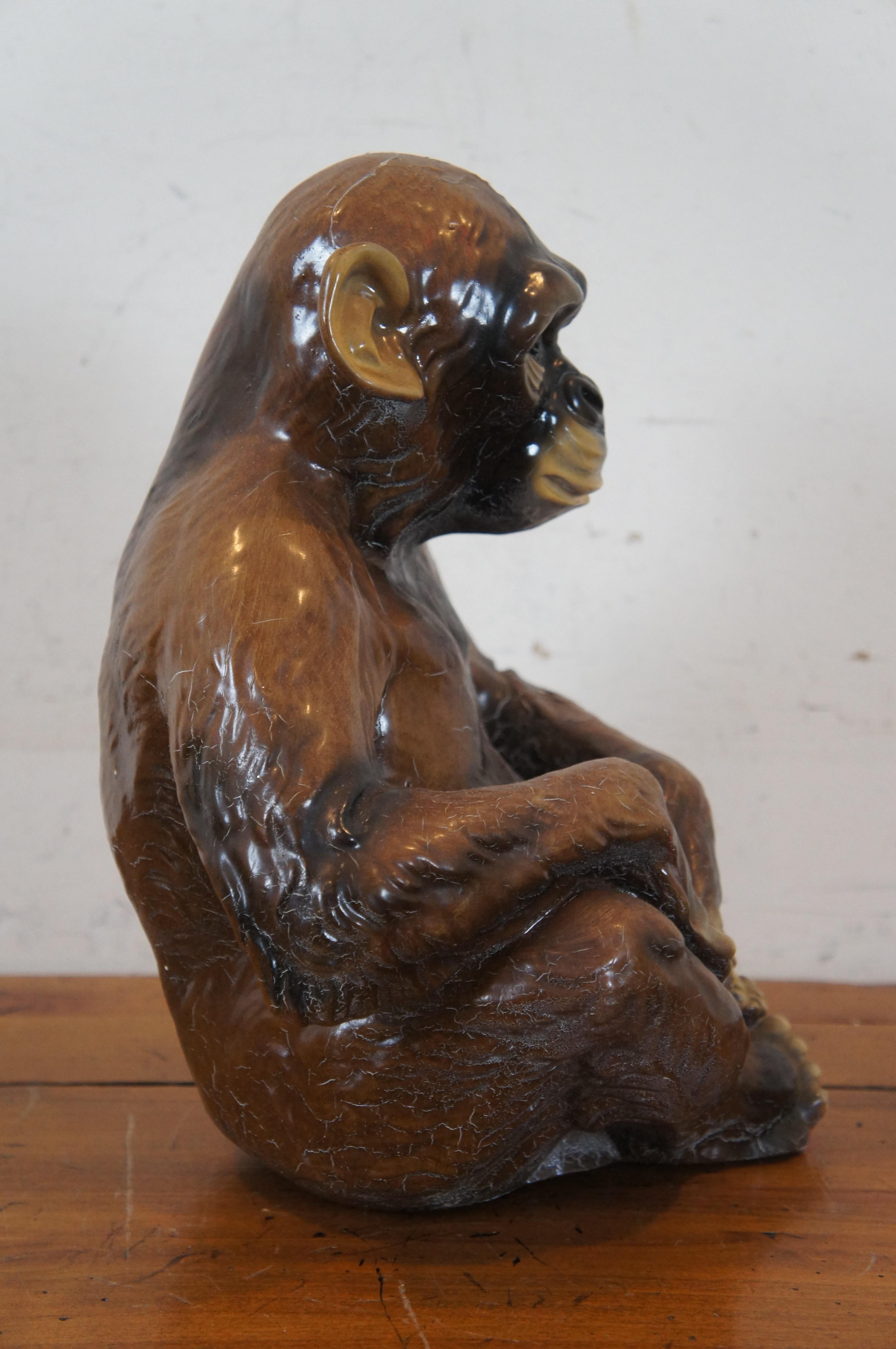 Seltene Marwal Ind Inc. sitzende Chalkware-Affen-Chimp-Ape-Skulptur Statue, 13