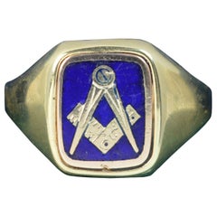Vintage Rare Masonic 9 Carat Gold and Enamel Design Men’s Signet Ring