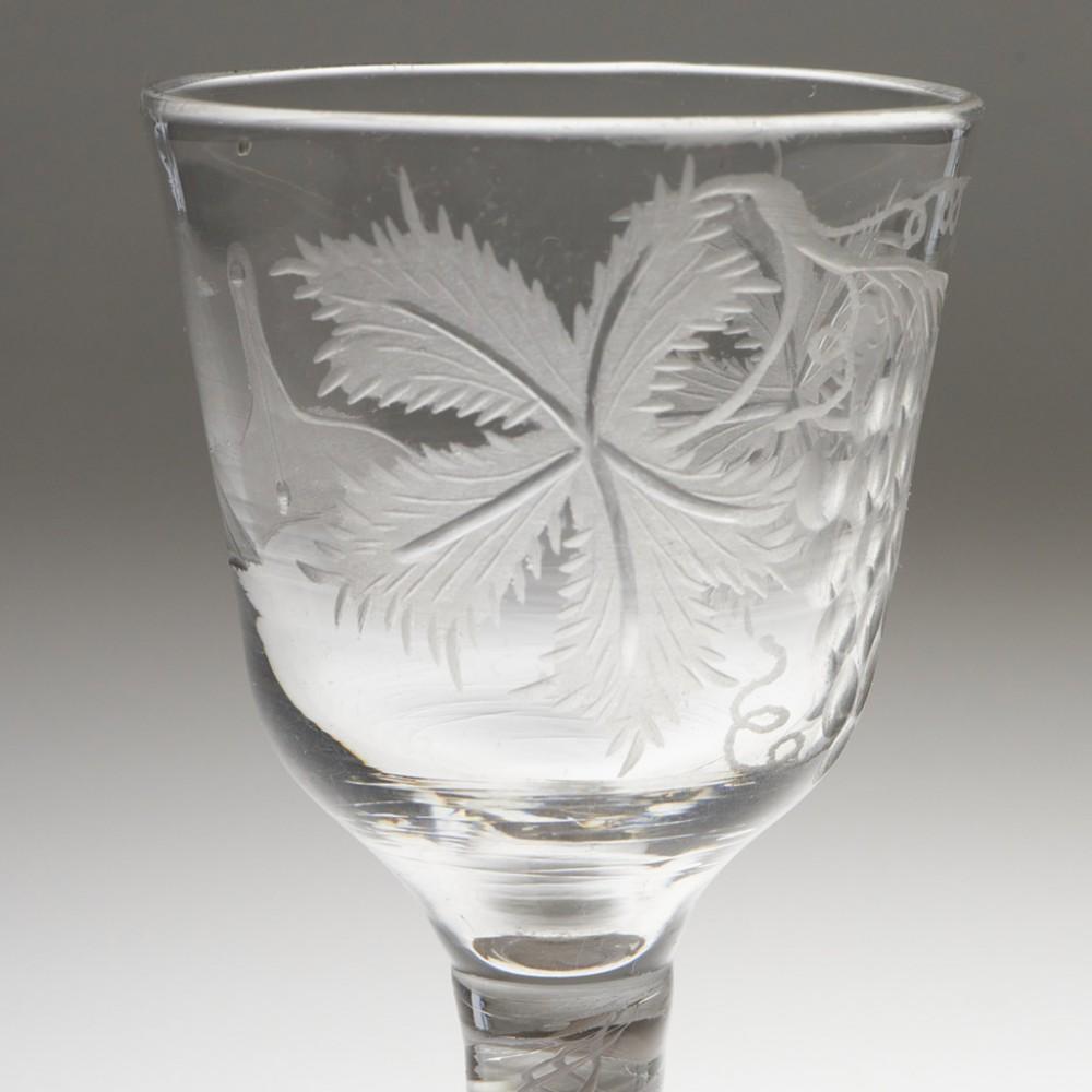 George II Rare Masonic Engraved Opaque Twist Stem Georgian Wine Glass c1760