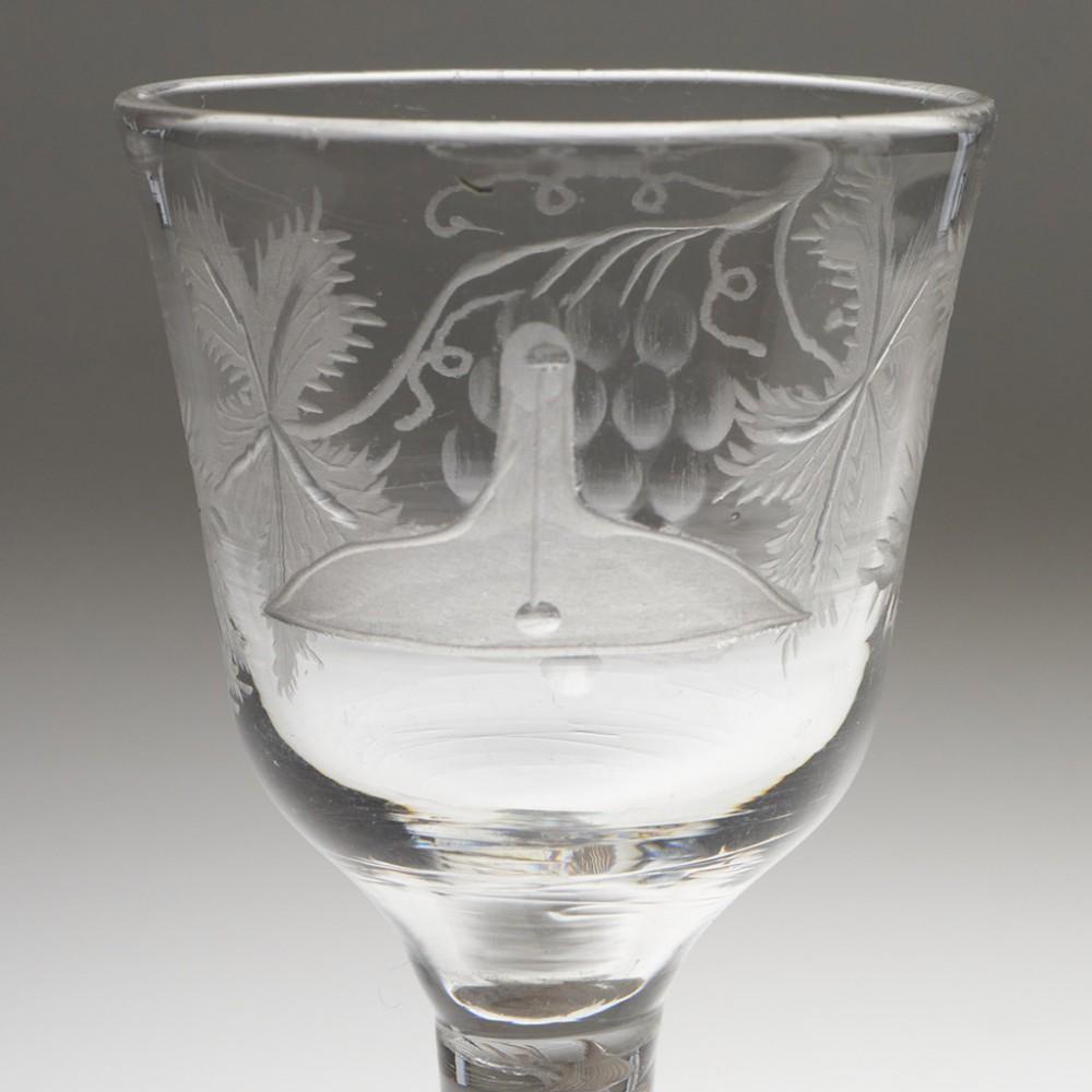 British Rare Masonic Engraved Opaque Twist Stem Georgian Wine Glass c1760