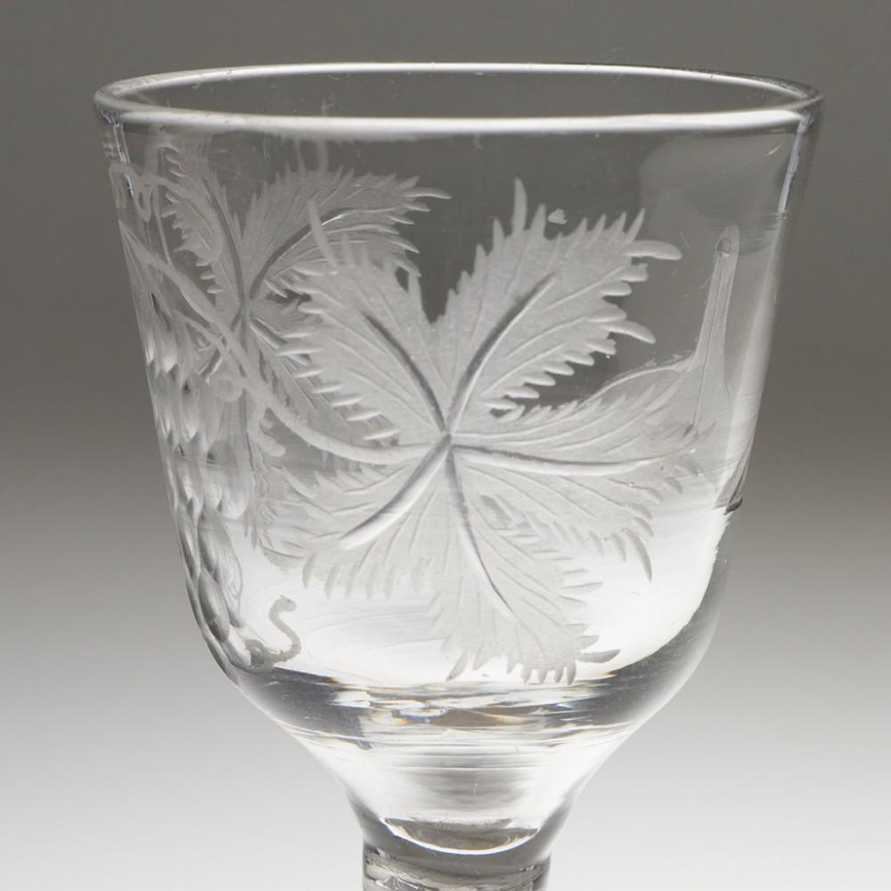 Rare Masonic Engraved Opaque Twist Stem Georgian Wine Glass c1760 In Good Condition In Tunbridge Wells, GB