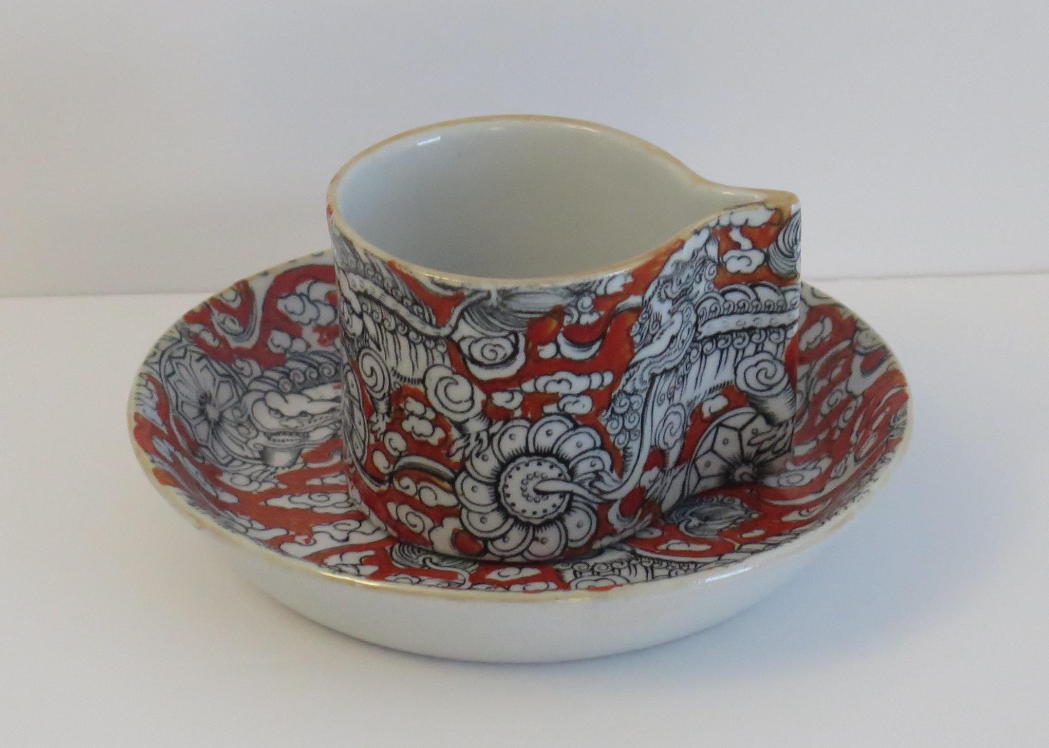 Hand-Painted Rare Mason's Ironstone Coffee Can and Saucer in Bandana Pattern, circa 1890 For Sale