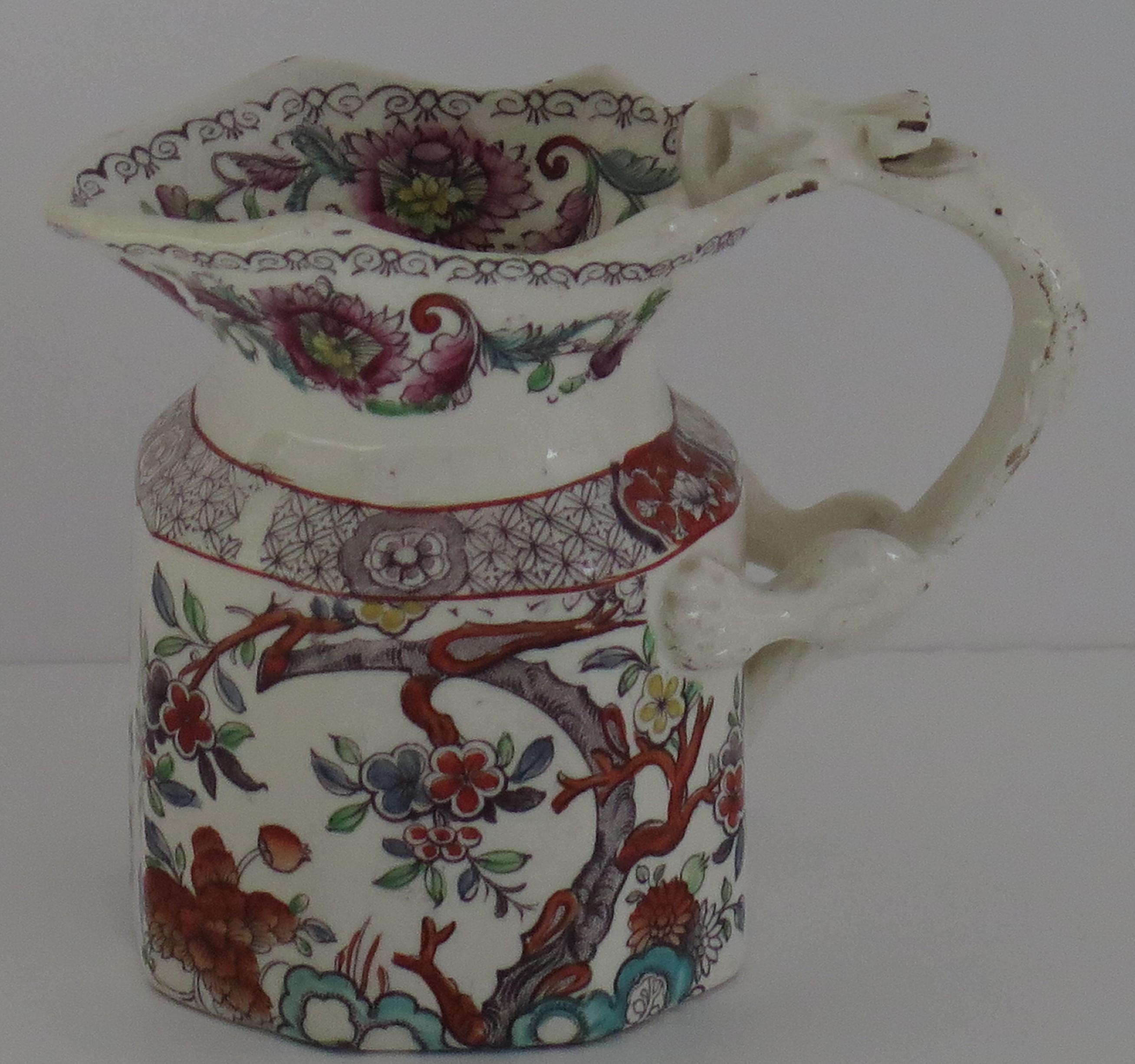 Hand-Painted Rare Mason's Ironstone Fenton Jug or pitcher in Tree Peony Pattern, Circa 1840 For Sale