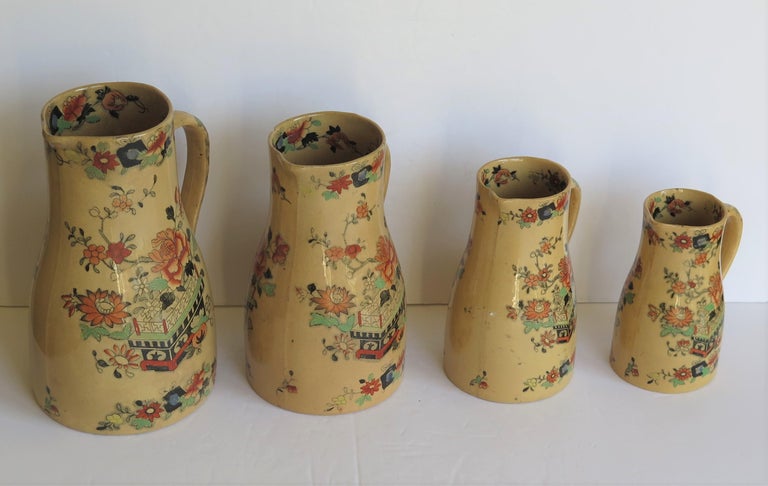 Rare Mason's Ironstone Graduated Set of 4 Jugs or Pitchers Flower Box Ptn C 1840 In Good Condition For Sale In Lincoln, Lincolnshire