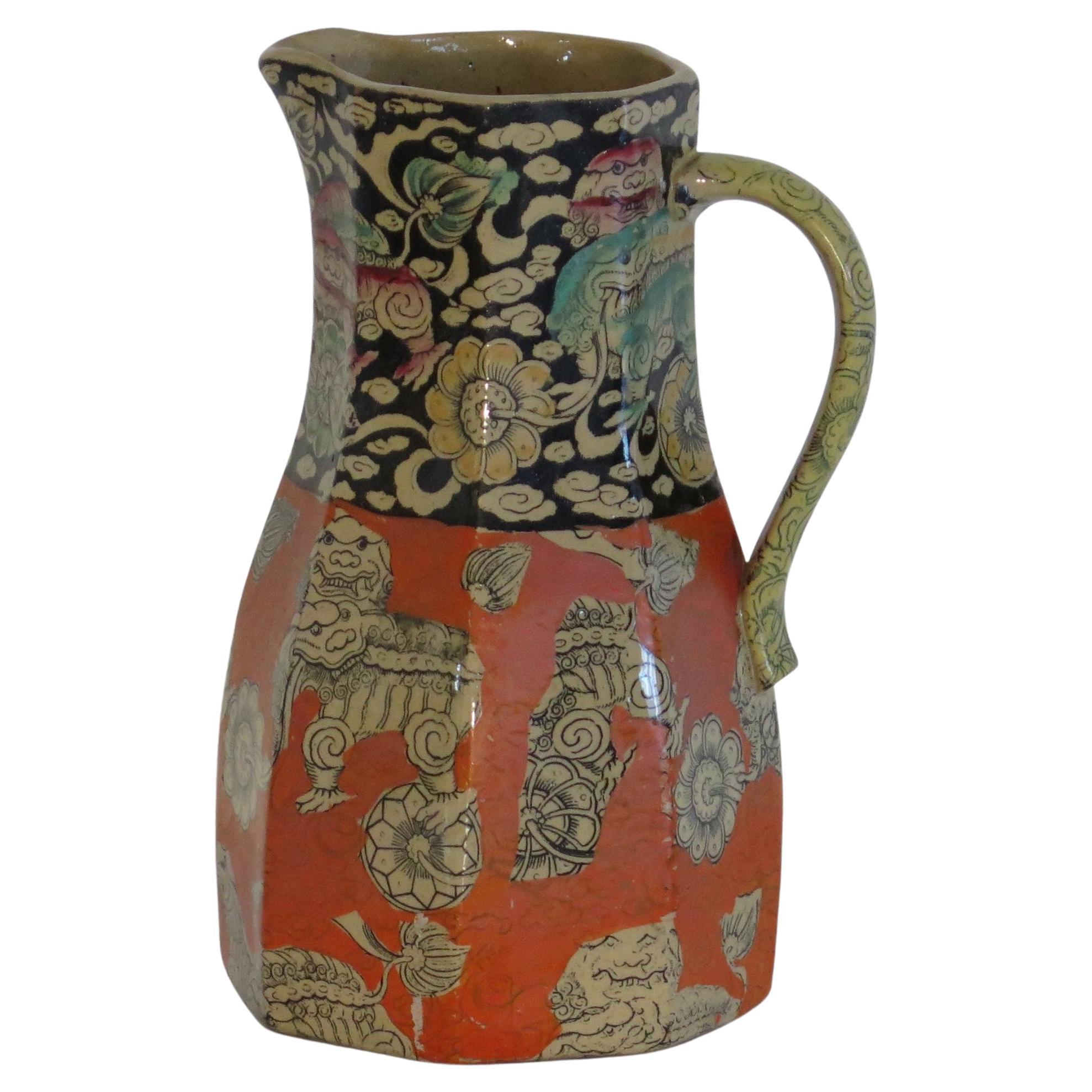 Raro jarro o jarra de Ironstone de los masones (A) en Bandana Ptn, marca de exposición 1851