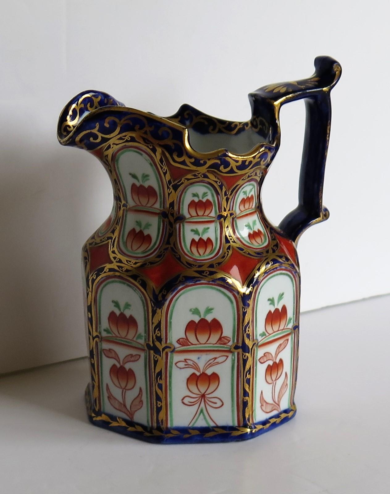Rare Mason's Ironstone Jug or Pitcher Gothic Arched Panels Hand Painted 1