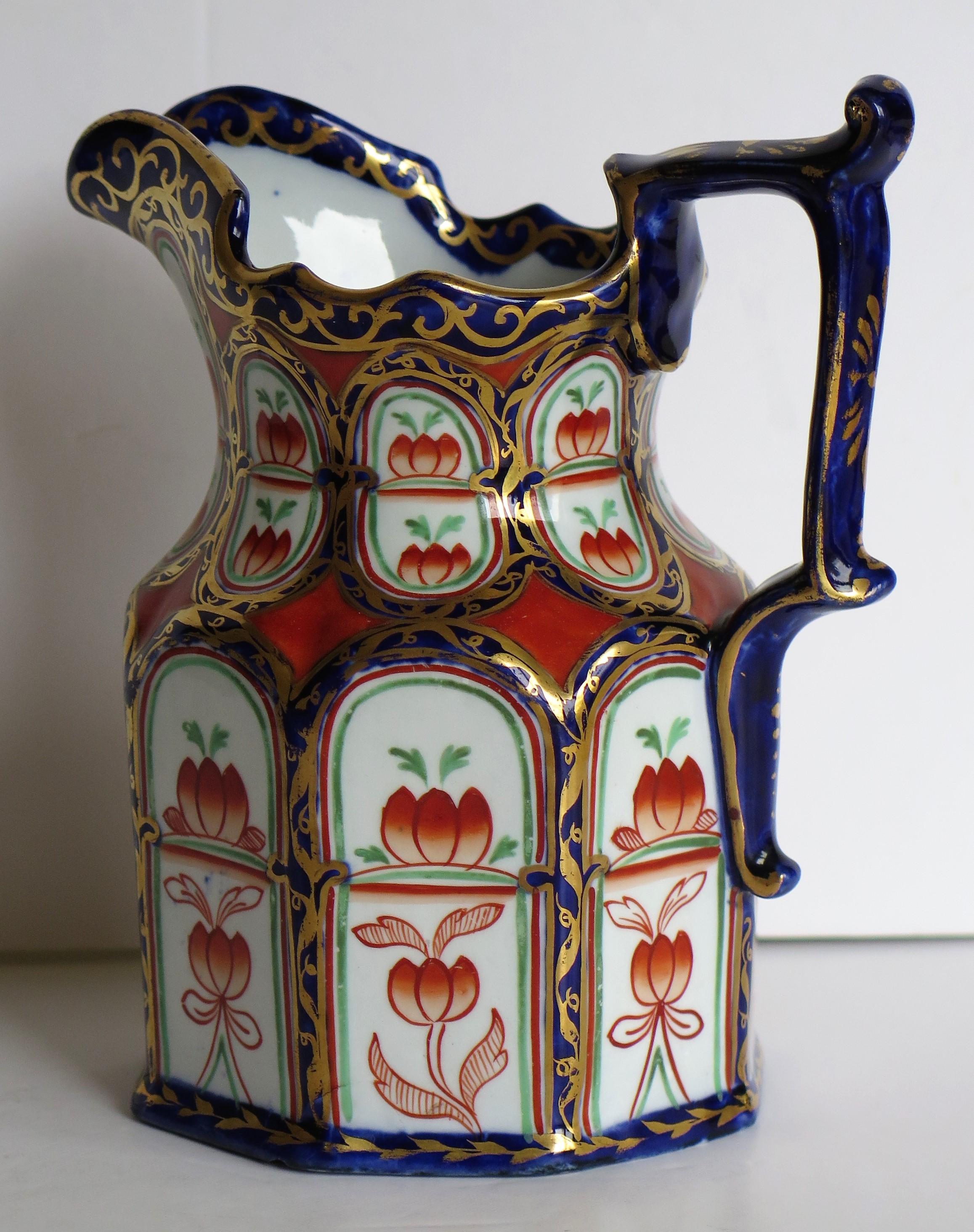 Rare Mason's Ironstone Jug or Pitcher Gothic Arched Panels Hand Painted 3
