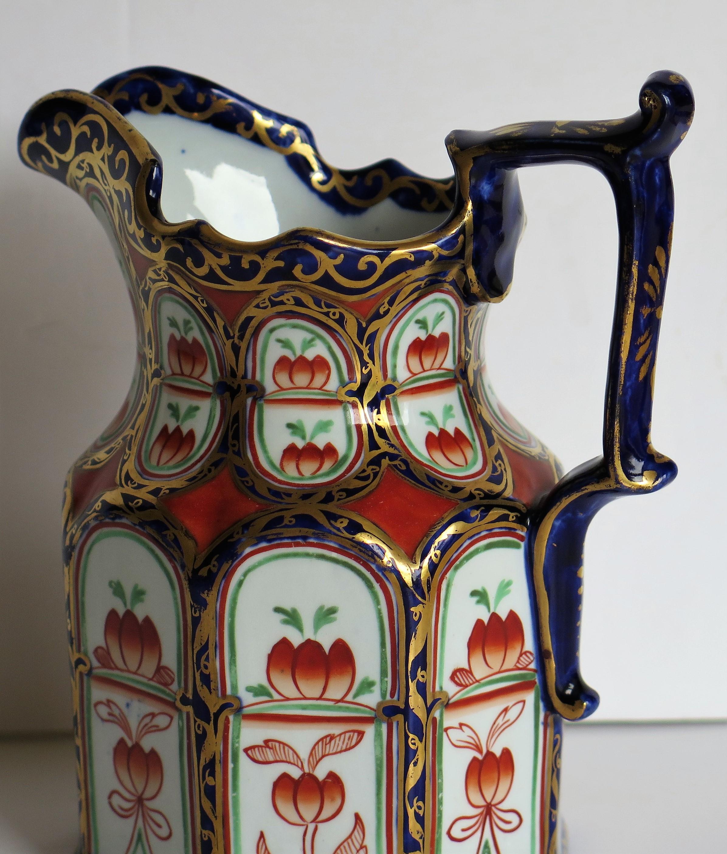 Rare Mason's Ironstone Jug or Pitcher Gothic Arched Panels Hand Painted 4