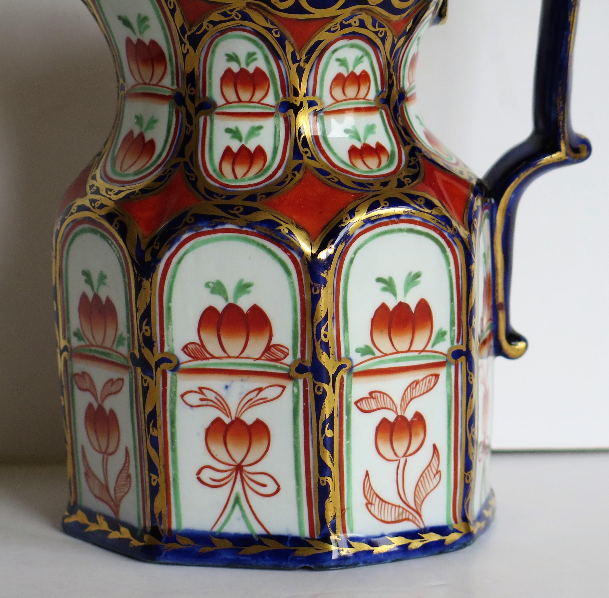 Rare Mason's Ironstone Jug or Pitcher Gothic Arched Panels Hand Painted 5