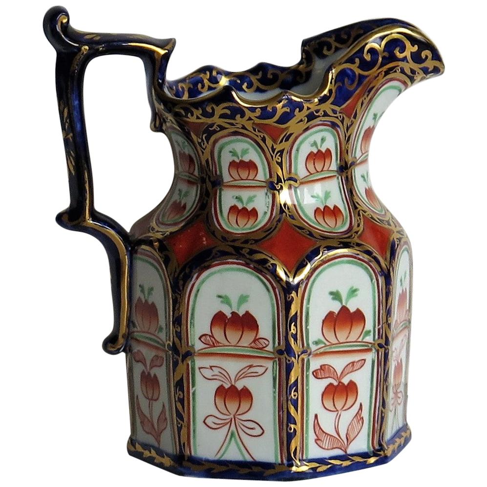 Rare Mason's Ironstone Jug or Pitcher Gothic Arched Panels Hand Painted