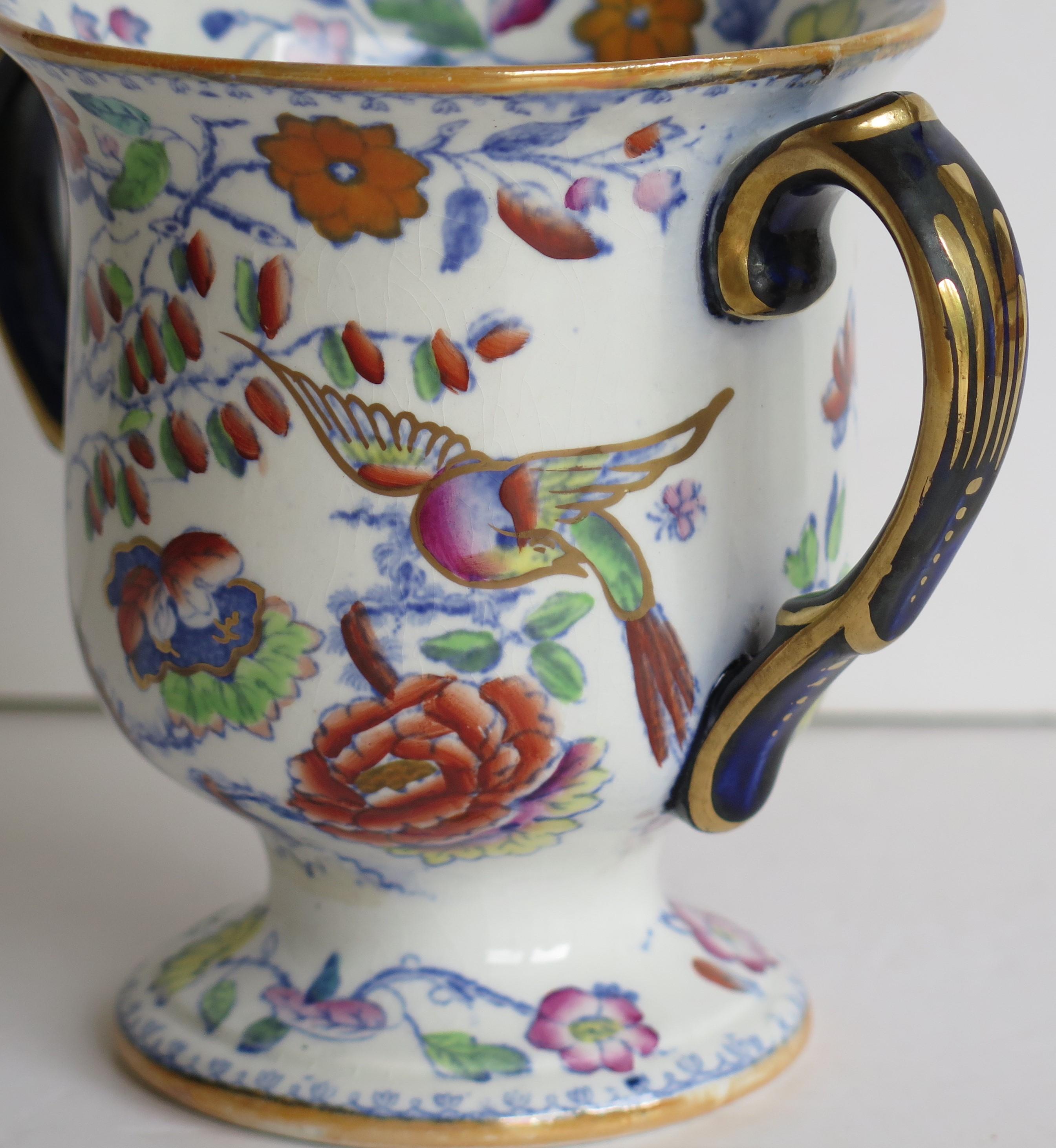 Rare Mason's Ironstone Loving Cup or Small Vase Flying Bird Pattern, Circa 1860 3