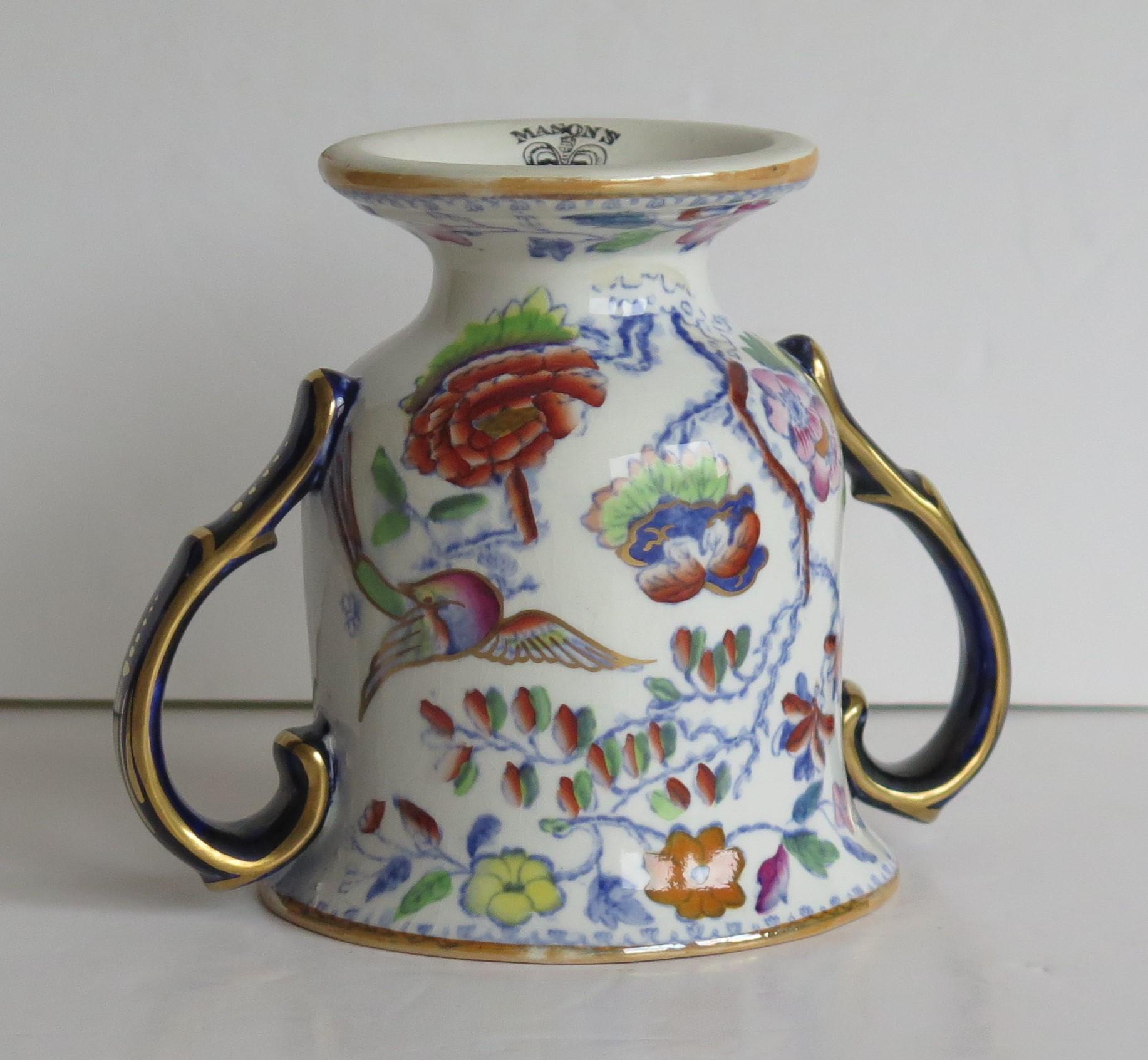 Rare Mason's Ironstone Loving Cup or Small Vase Flying Bird Pattern, Circa 1860 6