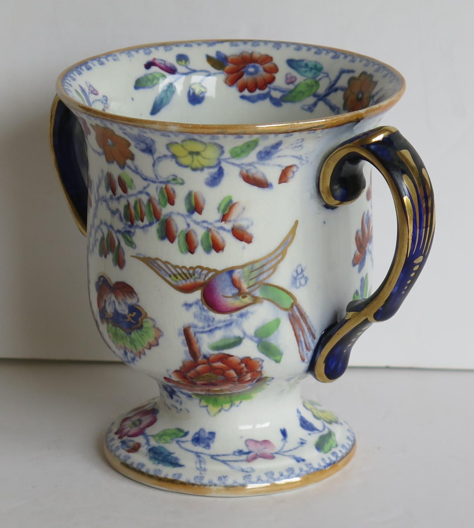 English Rare Mason's Ironstone Loving Cup or Small Vase Flying Bird Pattern, Circa 1860