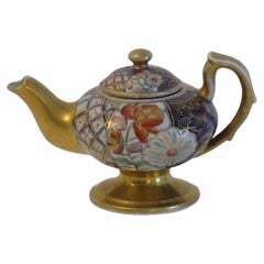 Antique Rare Mason's Ironstone Miniature Teapot in Plaid Japan rare Pattern, circa 1820