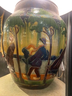 Rare Massive Hand-painted Dutch Ceramic Pot w/ Unique Hand Painted Shade