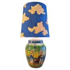 Rare Massive Hand-painted Dutch Ceramic Pot w/ Unique Hand Painted Shade