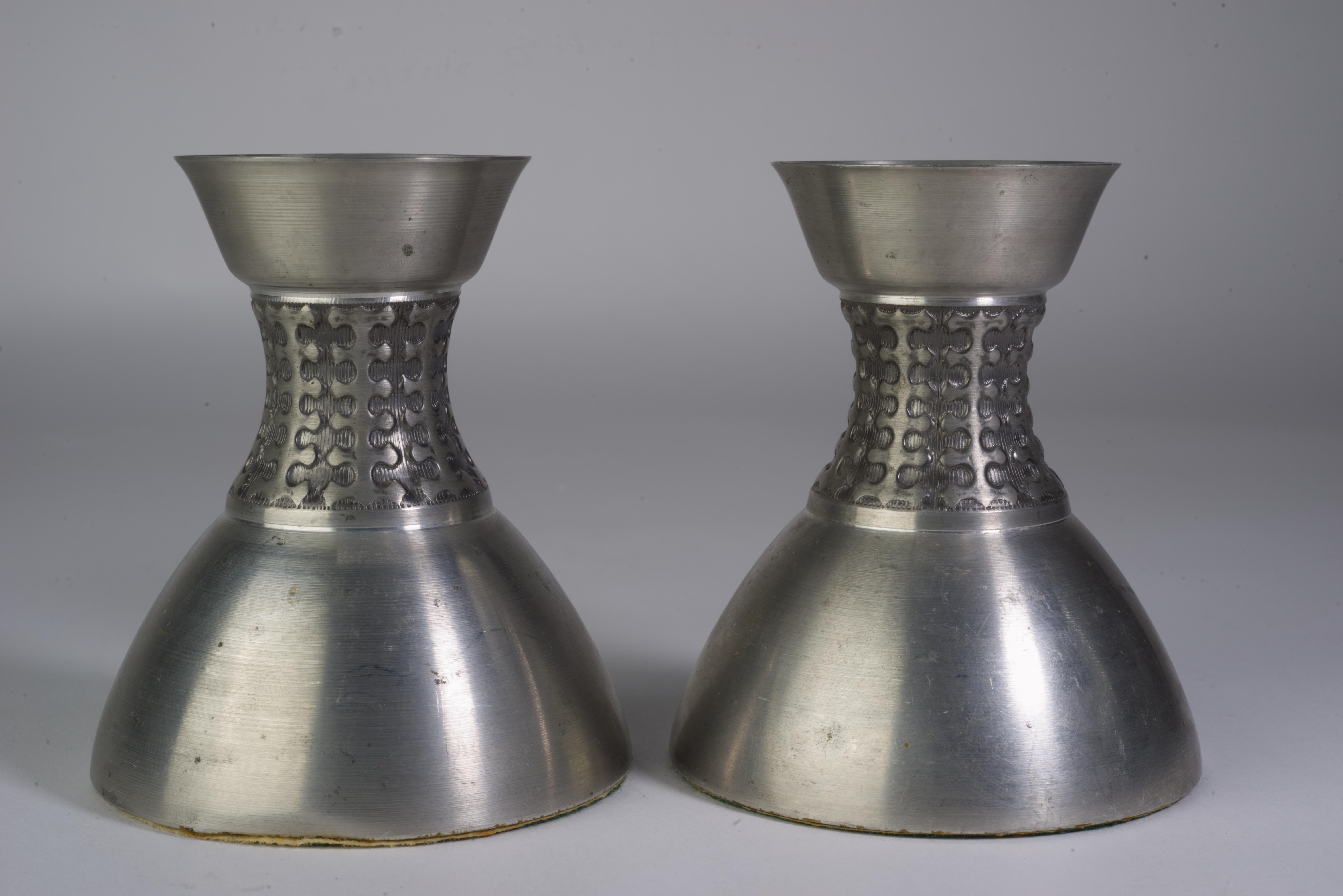 Norwegian Rare Mastad Norway Pair of Candle Holders Scandinavian Pewter 1950s For Sale