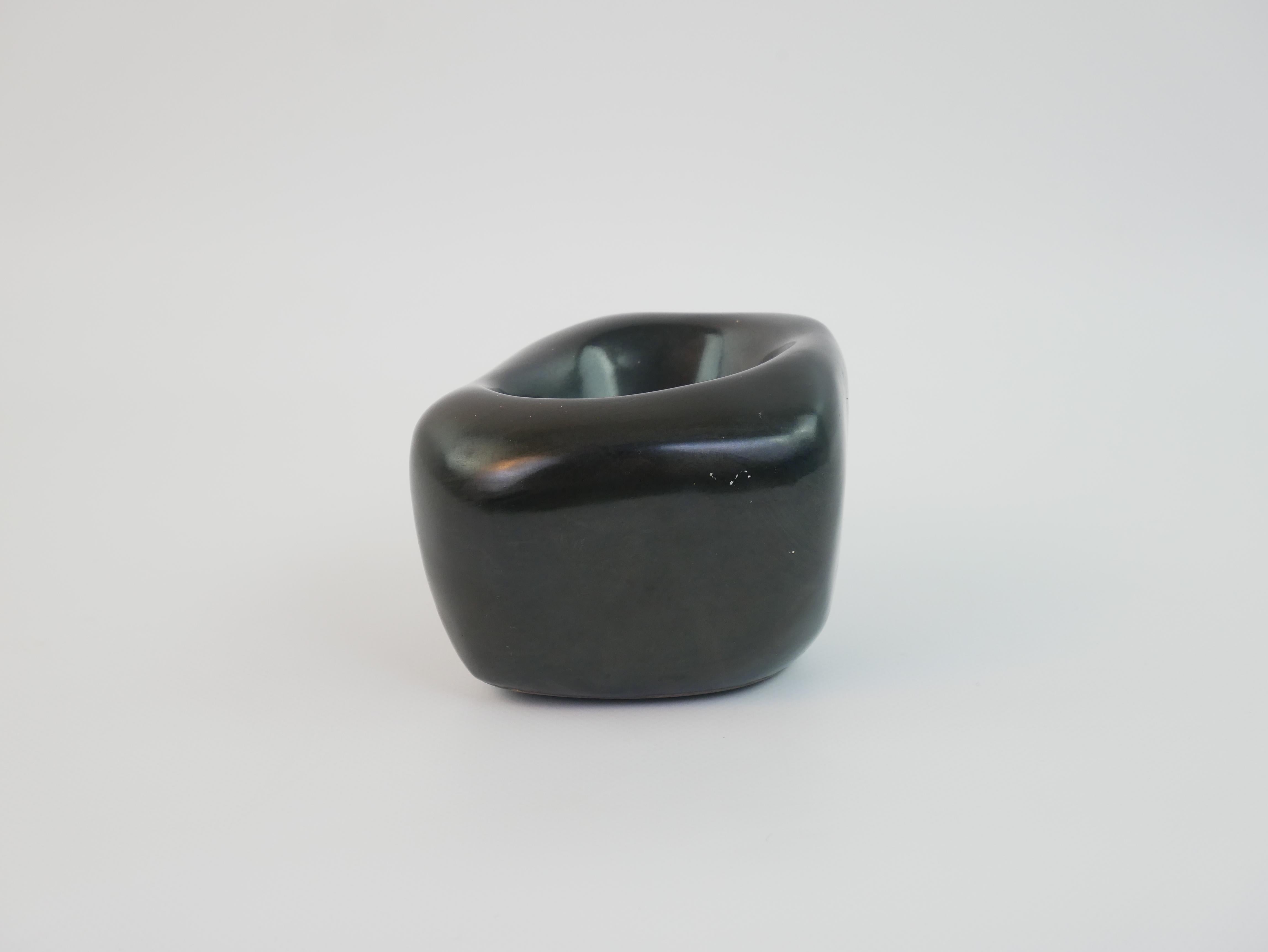 French Rare mat black ceramic ashtray by Denise Gatard For Sale