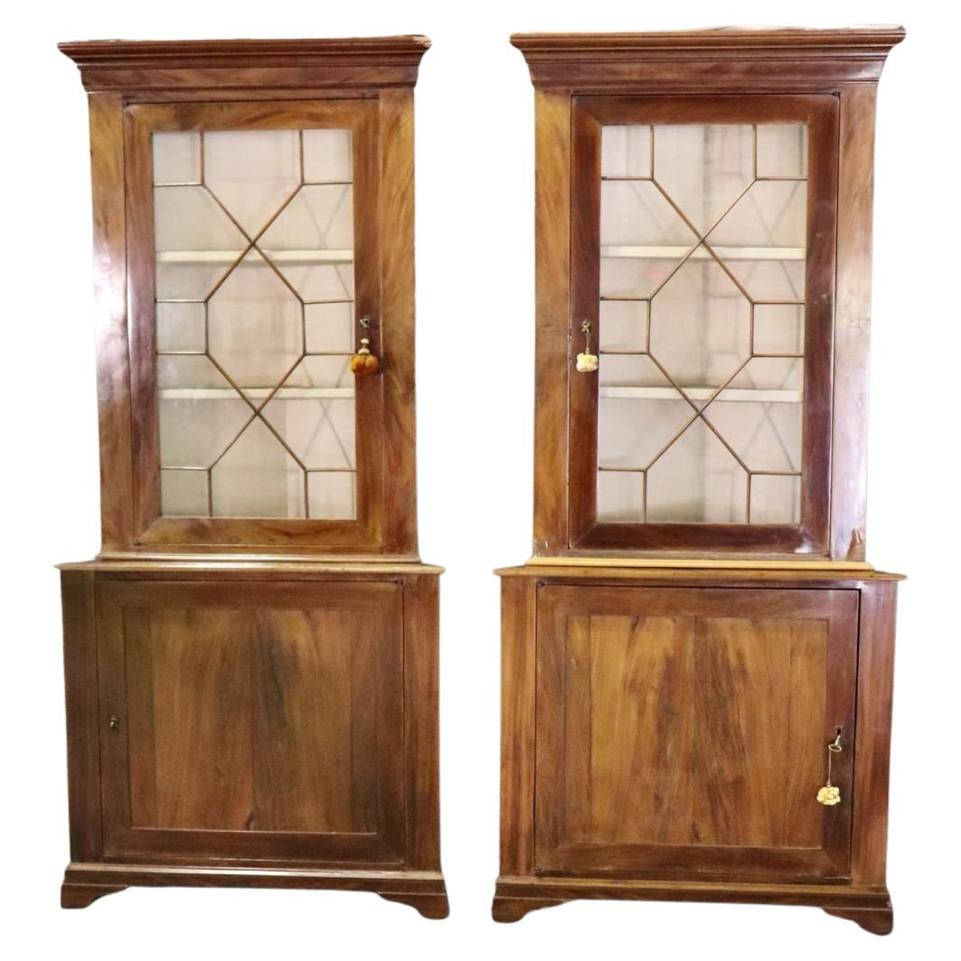 Rare Matched Pair Edwardian Chippendale Style Individual Glazed Corner Cabinets For Sale