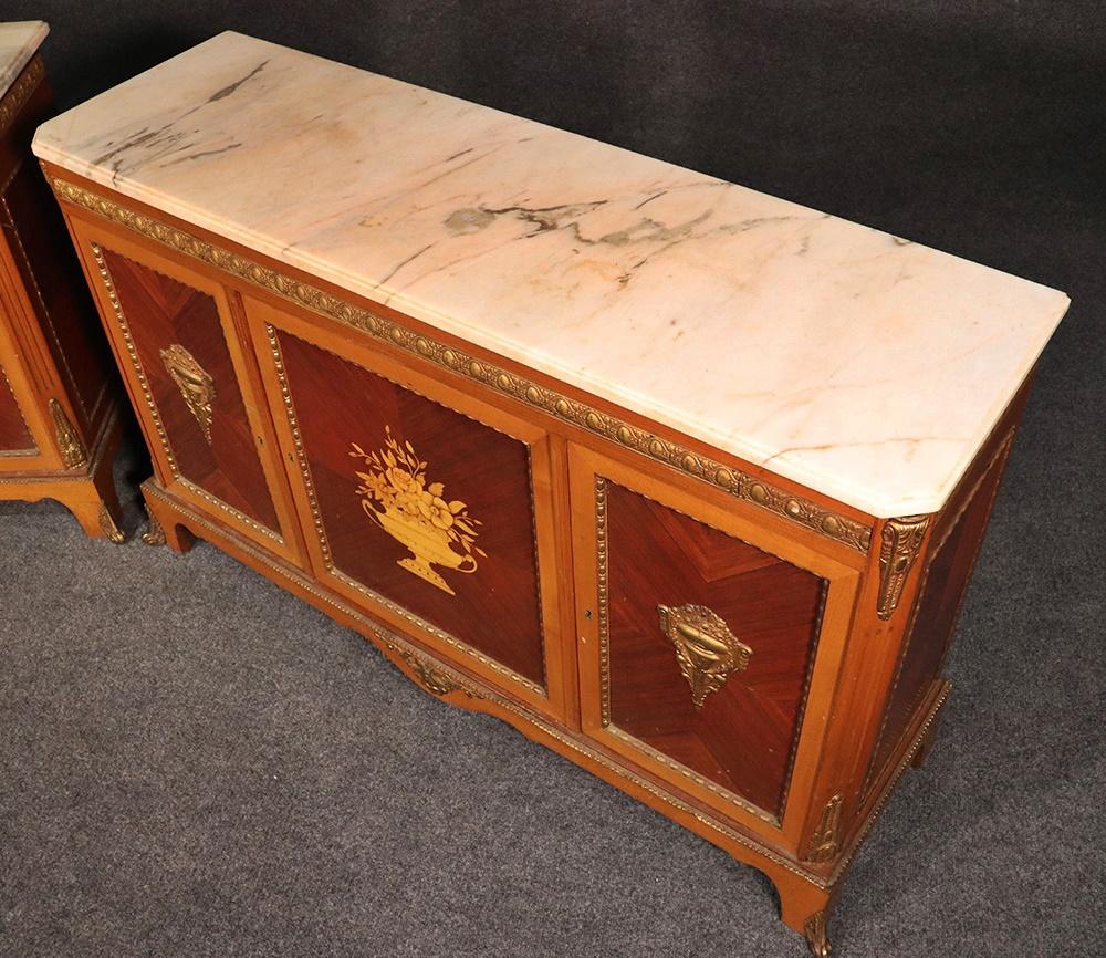 Rare Matched Pair of French Inlaid Satinwood Marble-Top Sideboards Servers 6