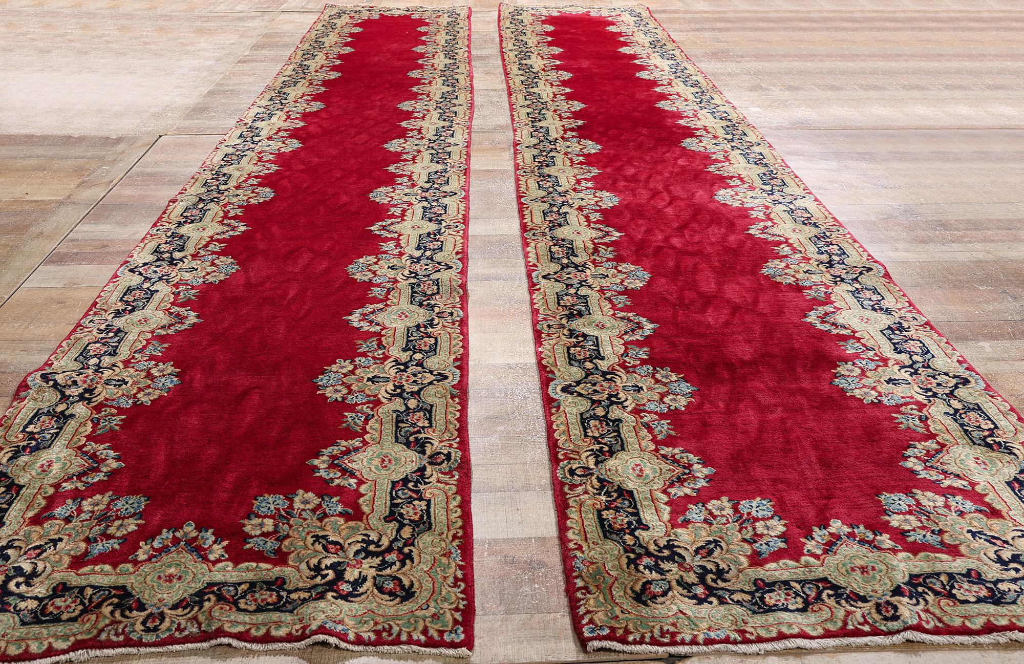Rare Matching Pair of Antique Persian Kerman Rugs with Traditional Style For Sale 9