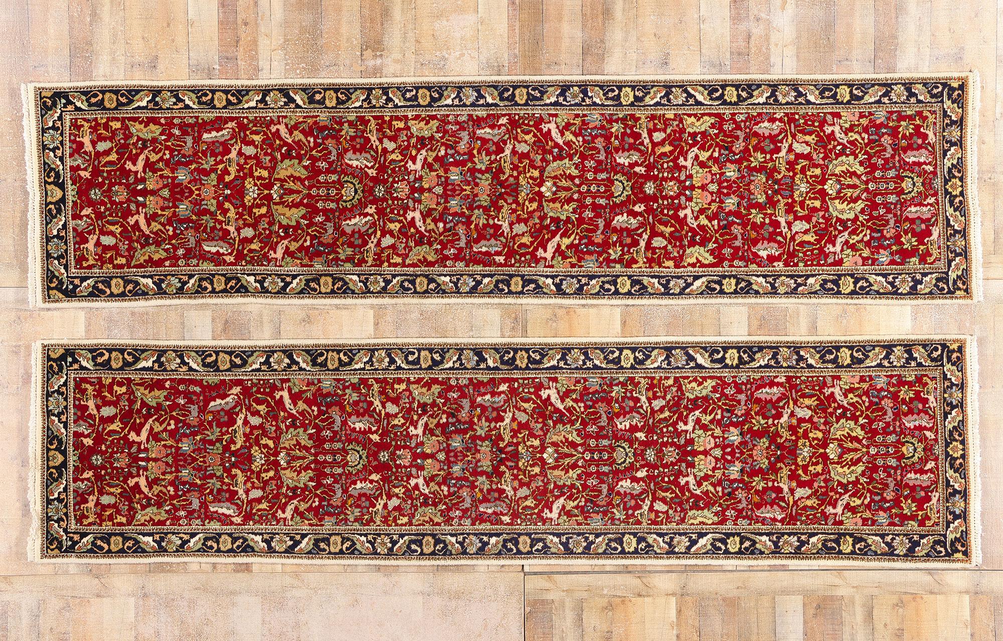 Rare Matching Pair of Antique Persian Tabriz Carpet Runners For Sale 11