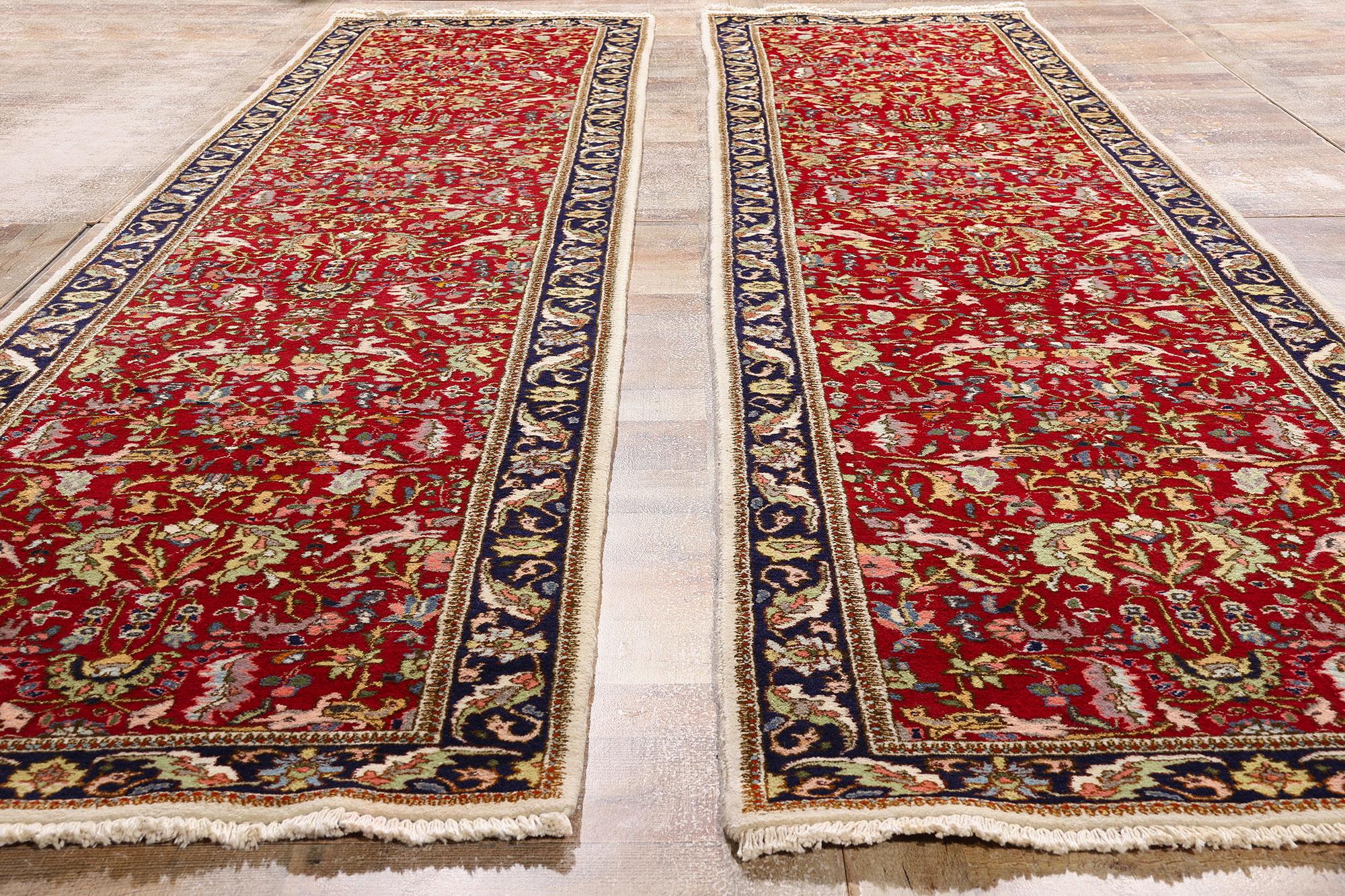 Rare Matching Pair of Antique Persian Tabriz Carpet Runners For Sale 12